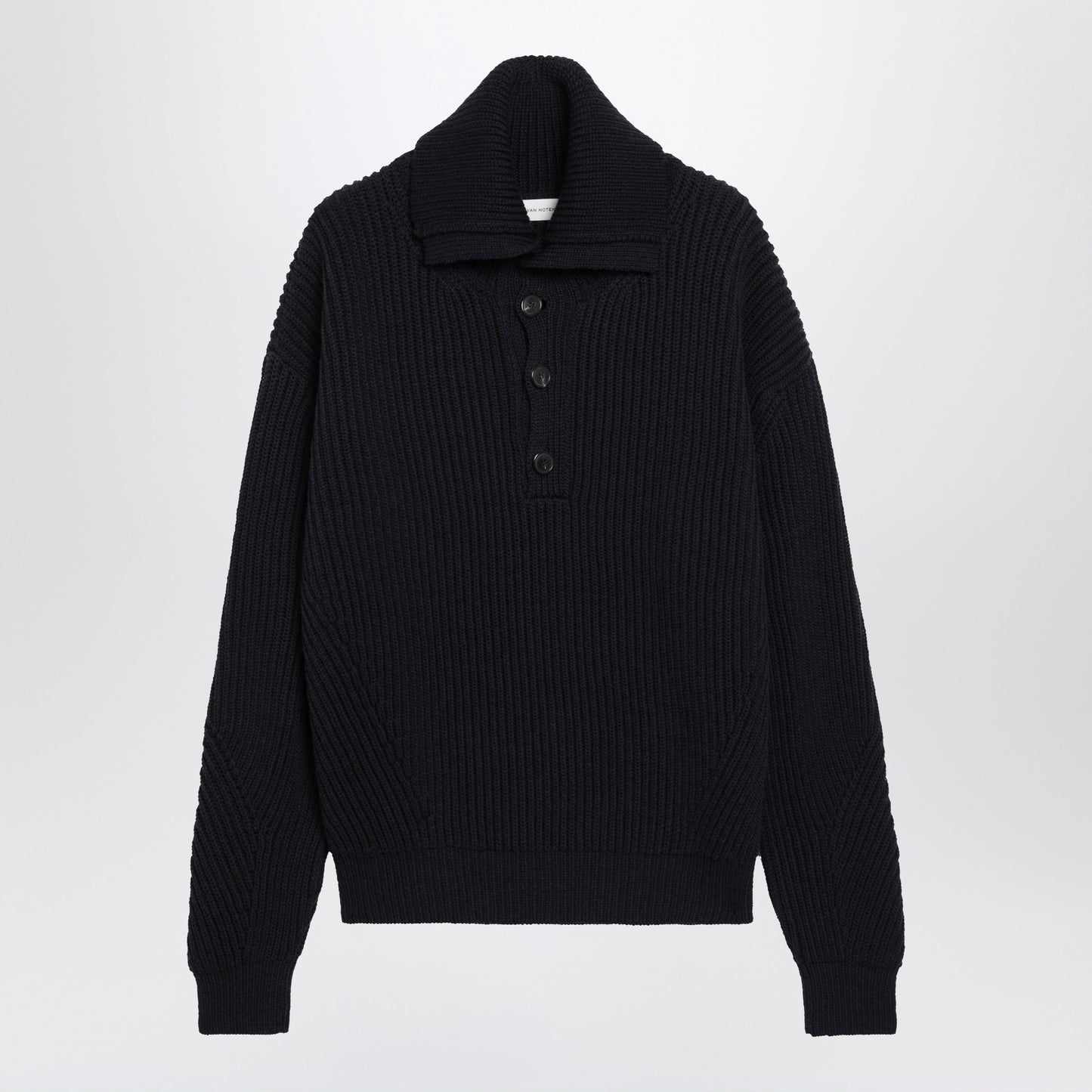 Dries Van Noten Navy Blue Ribbed Sweater In Wool Men DRIES VAN NOTEN