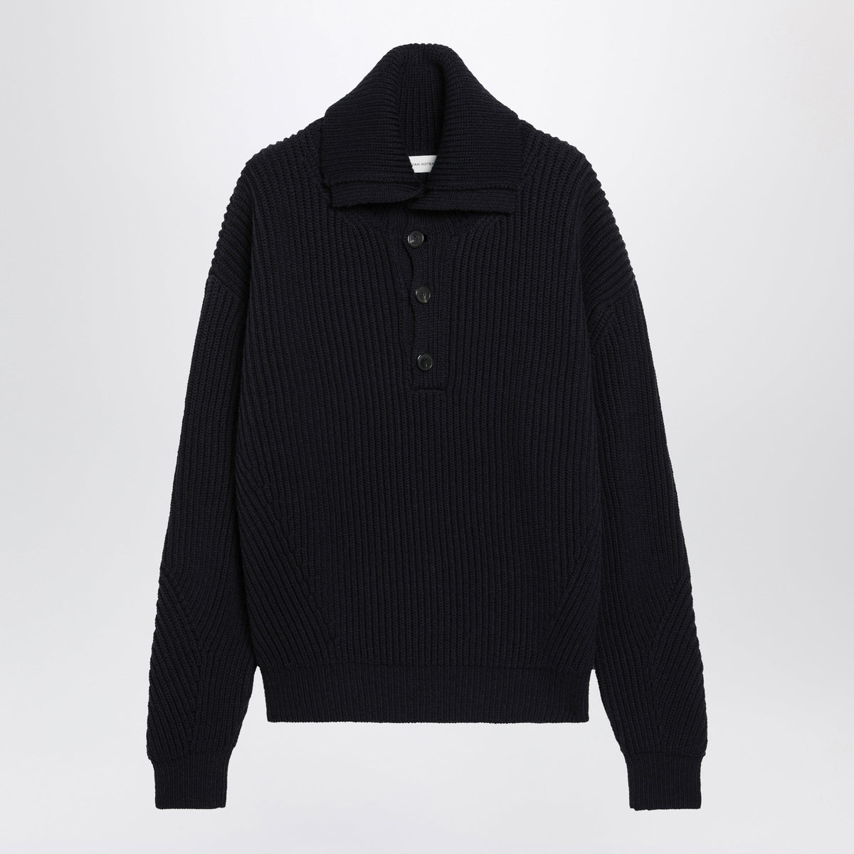 Dries Van Noten Navy Blue Ribbed Sweater In Wool Men DRIES VAN NOTEN