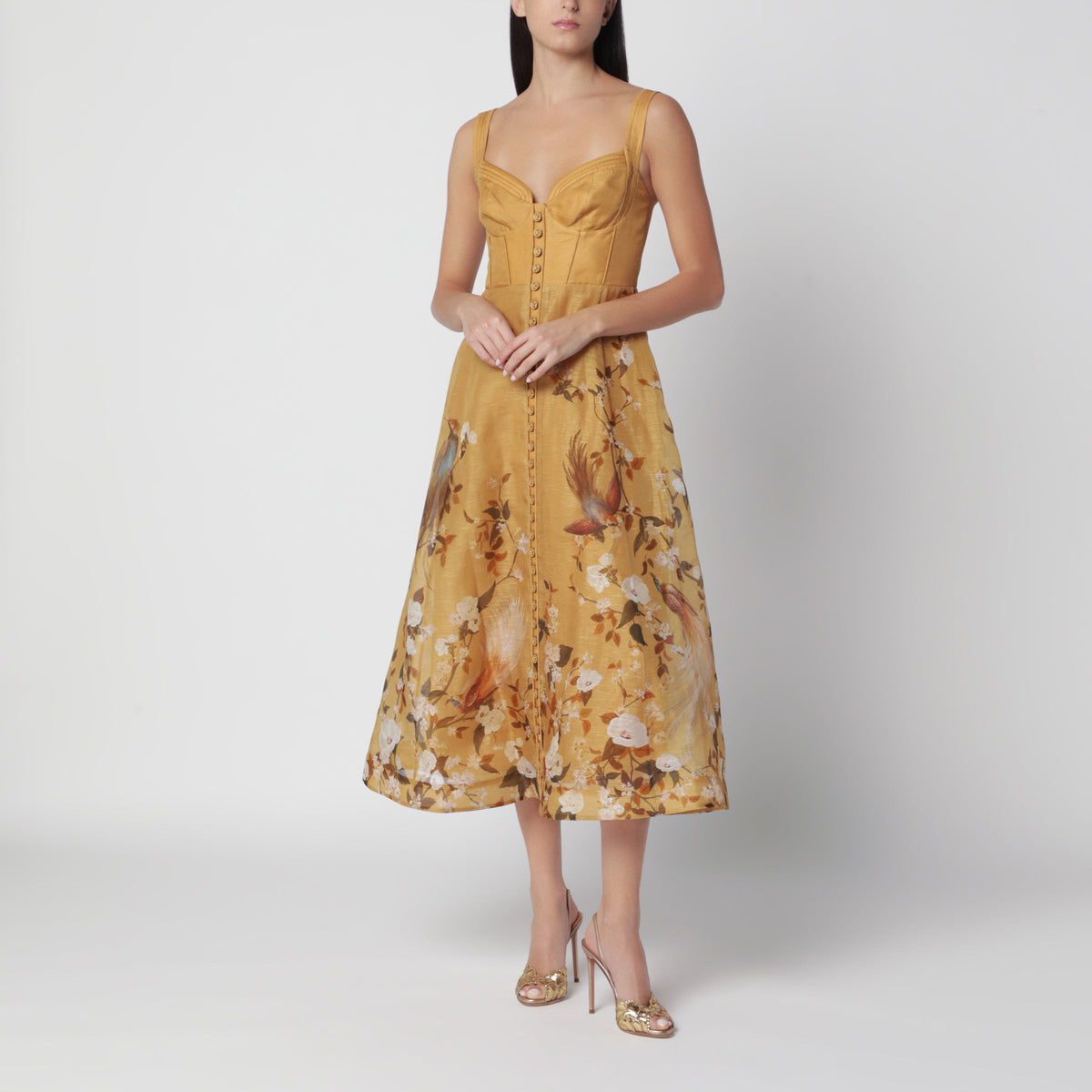 Zimmermann Momentum Midi Dress In Silk And Linen With Textured Detailing Women ZIMMERMANN