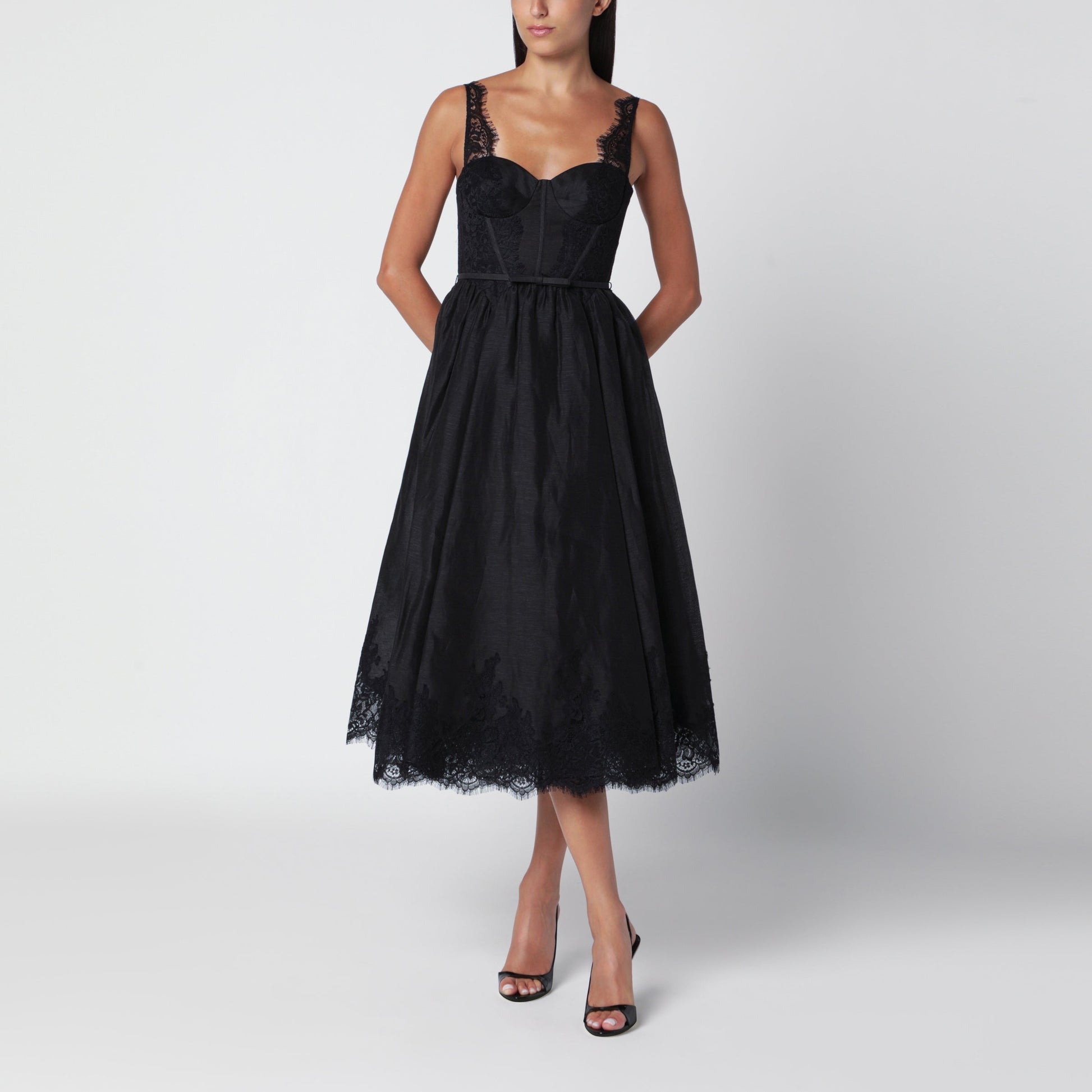 Zimmermann Valiant Black Silk And Linen Midi Dress Women ZIMMERMANN