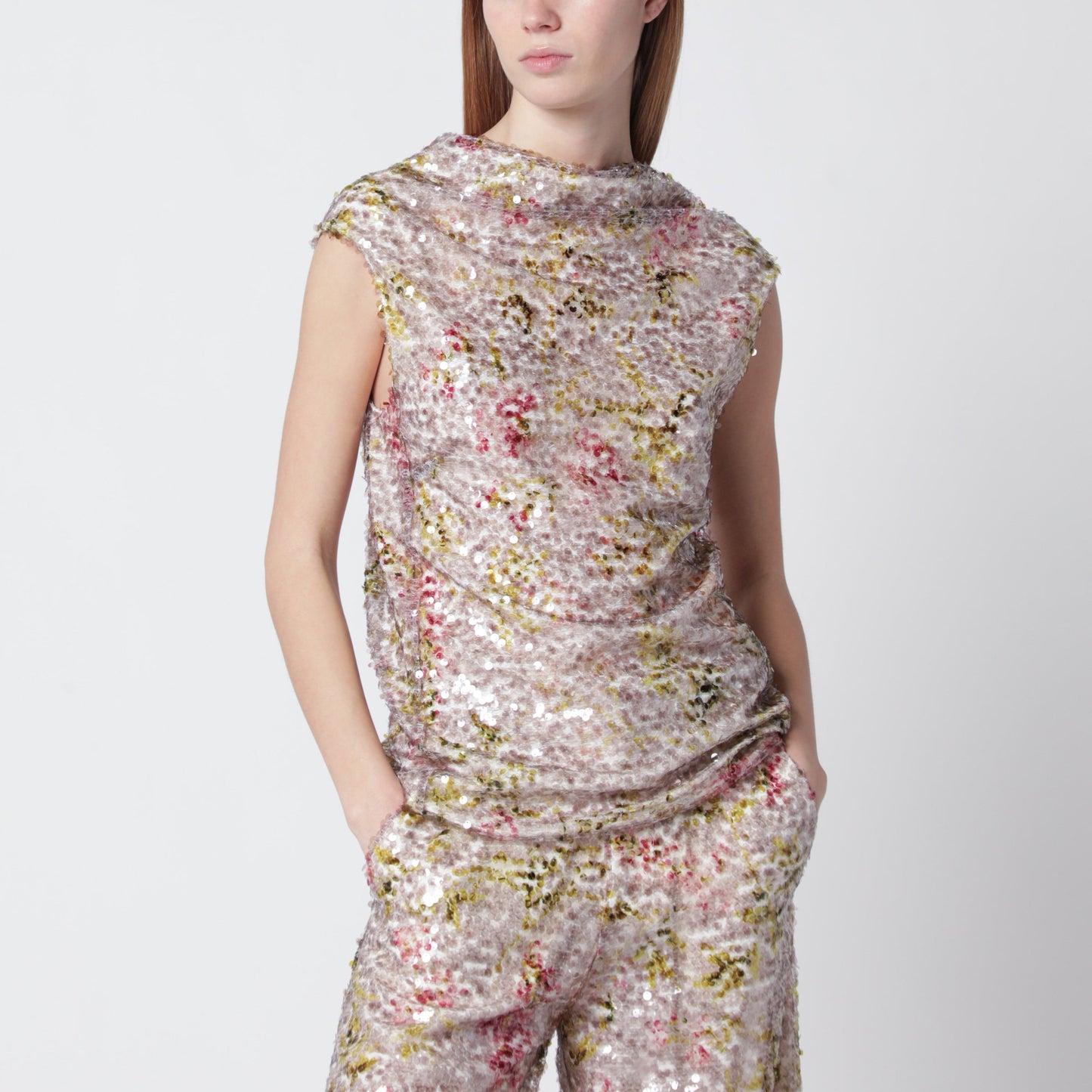Alberta Ferretti Sleeveless High-Neck Top With A Floral Sequin Pattern Women ALBERTA FERRETTI