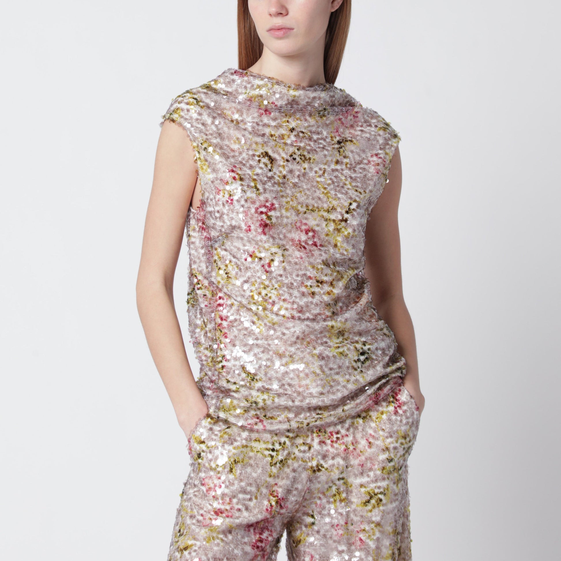 Alberta Ferretti Sleeveless High-Neck Top With A Floral Sequin Pattern Women ALBERTA FERRETTI