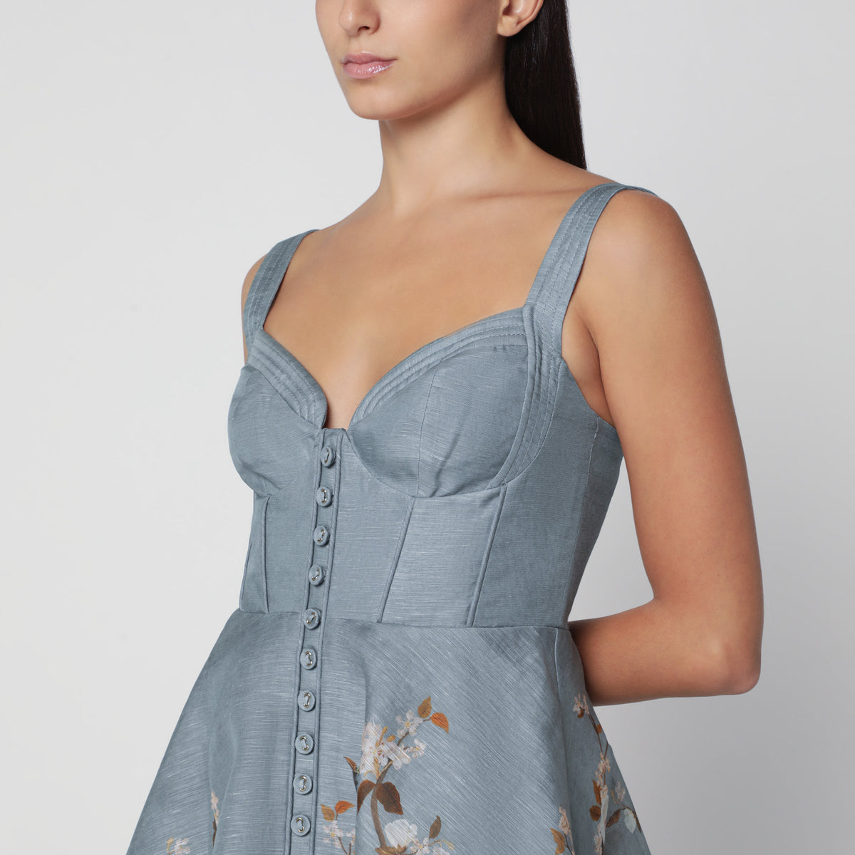 Zimmermann Momentum Blue Floral Silk And Linen Mini Dress Women ZIMMERMANN