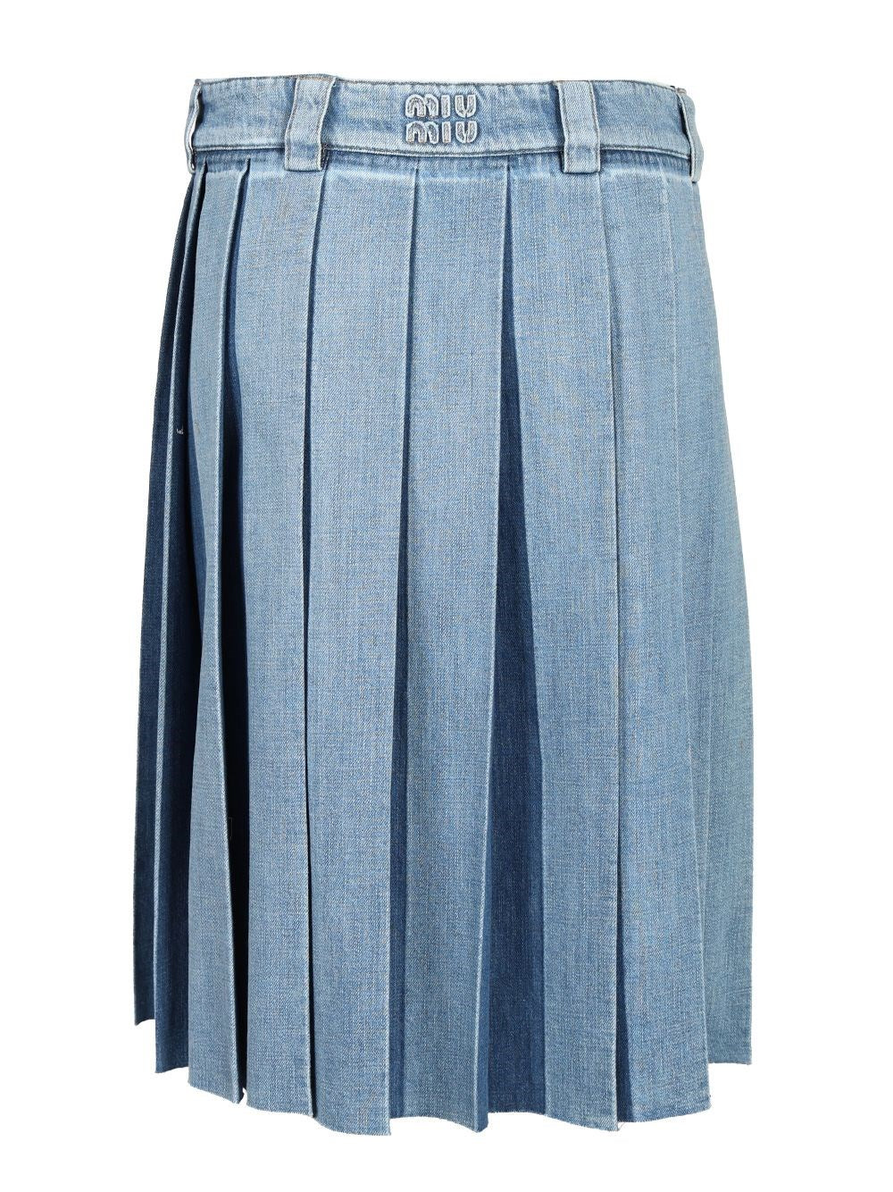 Miu Miu Women Pleated Denim Skirt MIU MIU