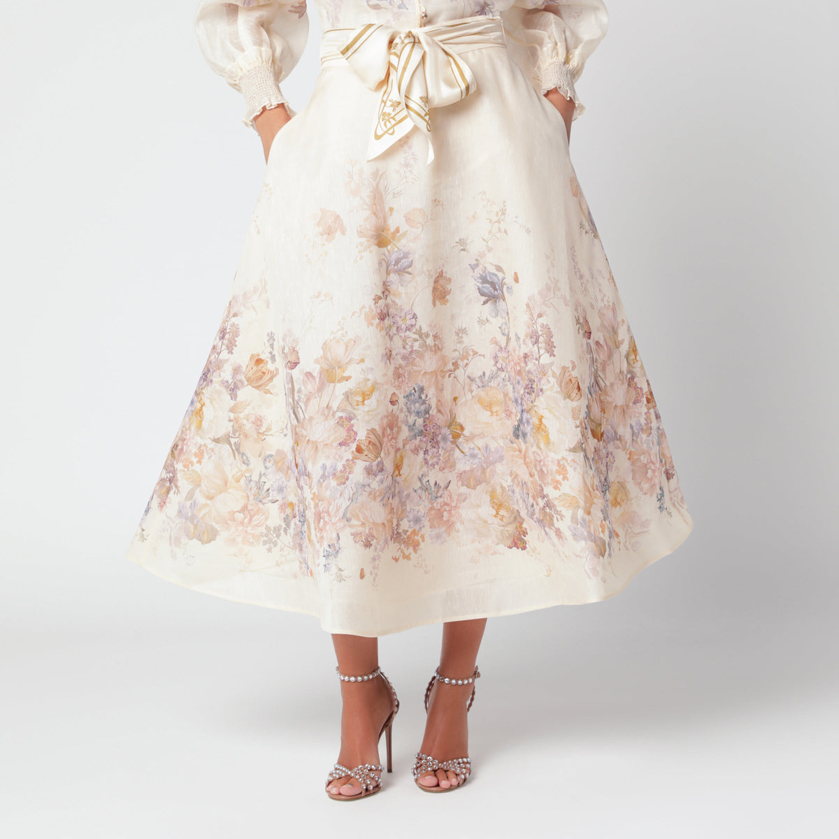 Zimmermann Ascent Cream Linen And Silk Flared Midi Skirt Women ZIMMERMANN