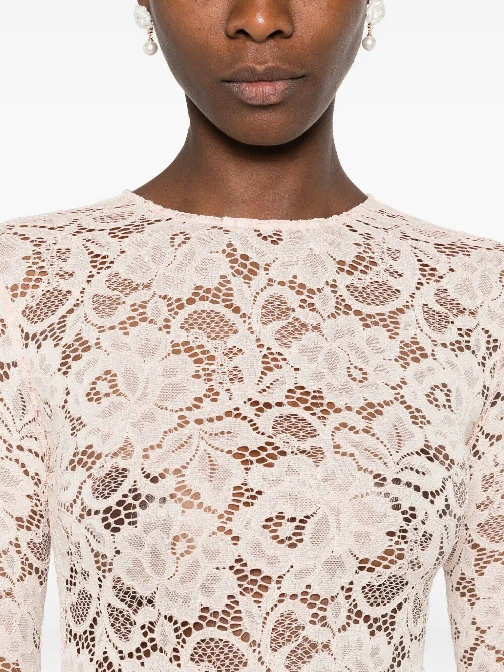 Self-Portrait Women Beige Bodysuit In Flesh-Colored Lace SELF-PORTRAIT