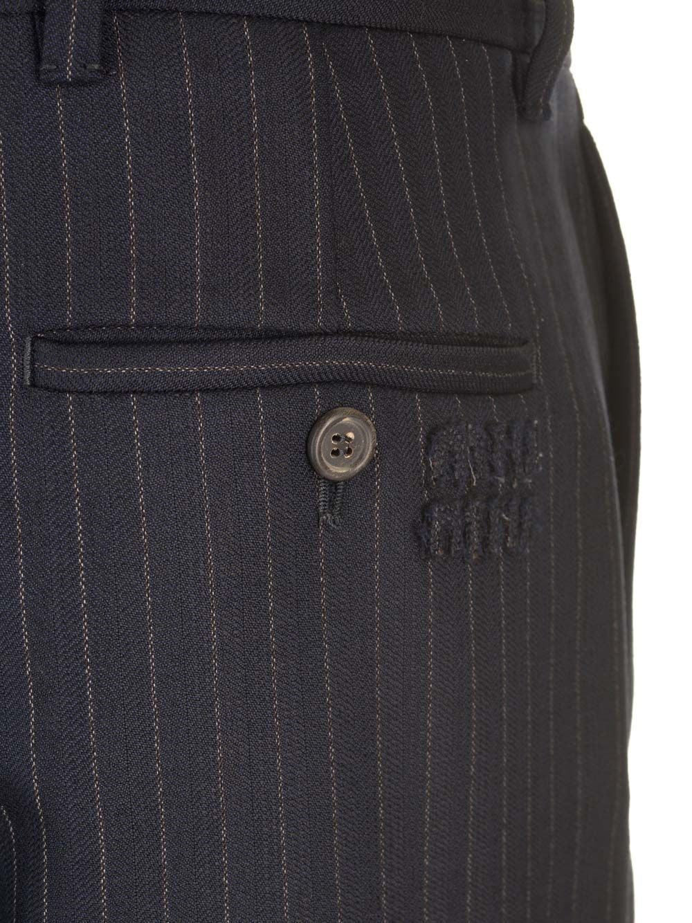 Miu Miu Women Blue Pinstriped Trousers MIU MIU