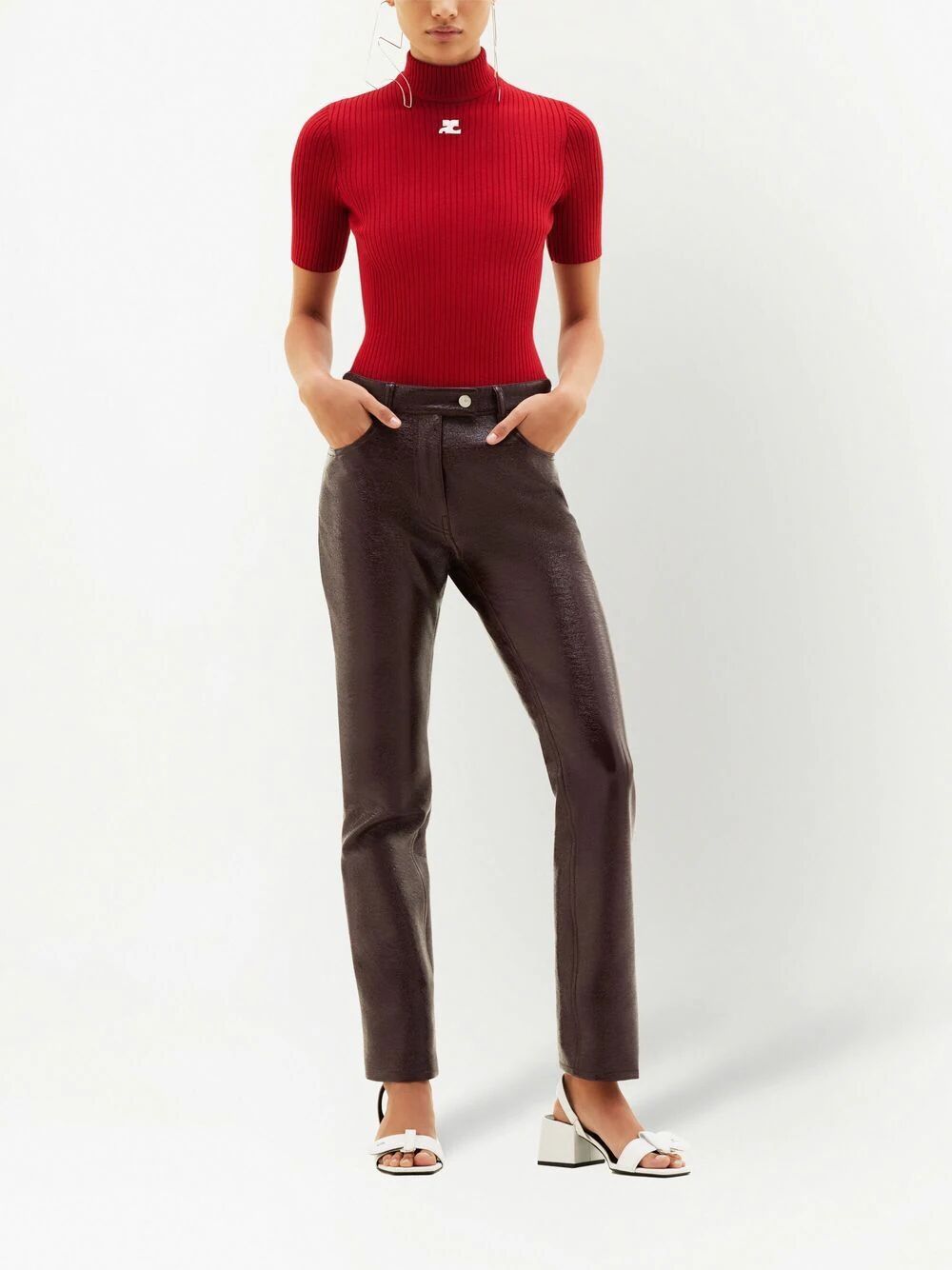 Courreges Women Reedition Short Sleeves Ribbed Knitted Sweater COURREGES