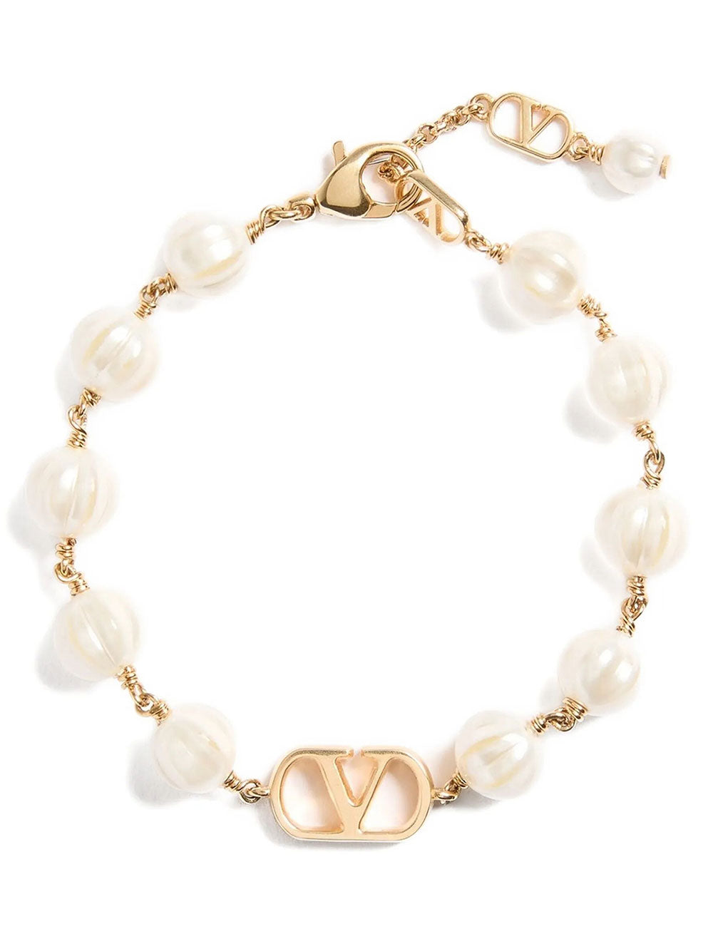 Valentino Garavani Women Bracciale Vlogo Signature In Metallo E Perle In Vetro VALENTINO GARAVANI