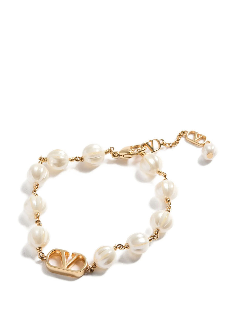 Valentino Garavani Women Bracciale Vlogo Signature In Metallo E Perle In Vetro VALENTINO GARAVANI