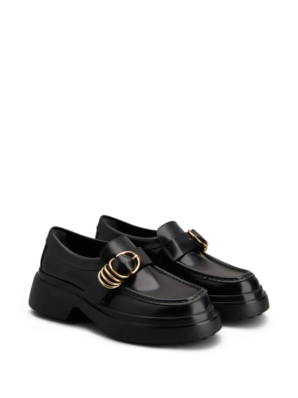 Tod's Women Leather Chunky Loafers With Metal Buckle And Rings TOD'S