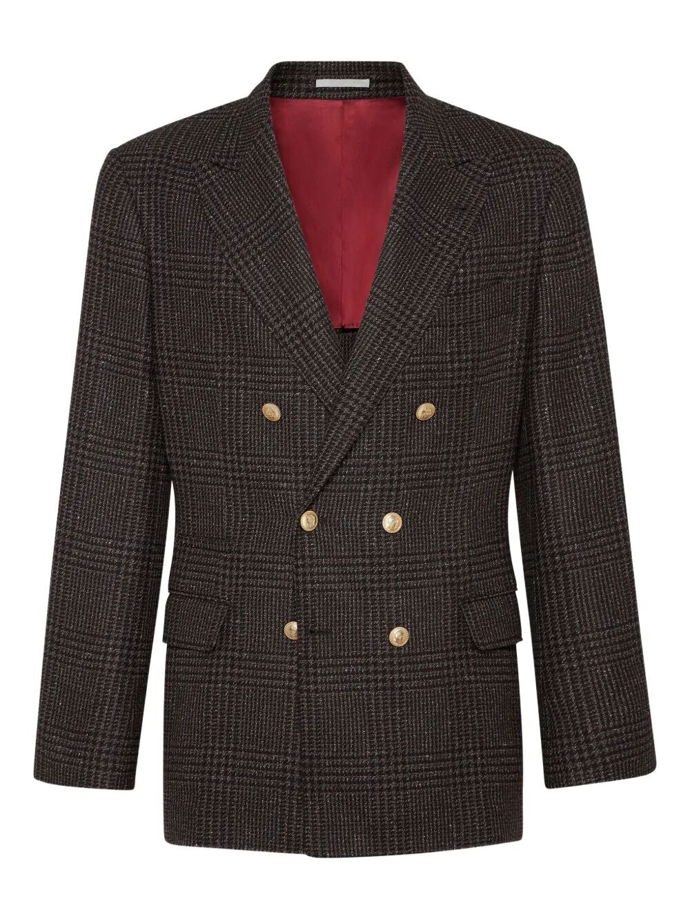 Brunello Cucinelli Men Prince Of Wales One-And-A-Half Breasted Blazer With Metal Buttons BRUNELLO CUCINELLI