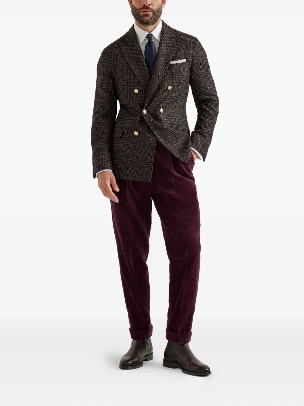 Brunello Cucinelli Men Prince Of Wales One-And-A-Half Breasted Blazer With Metal Buttons BRUNELLO CUCINELLI