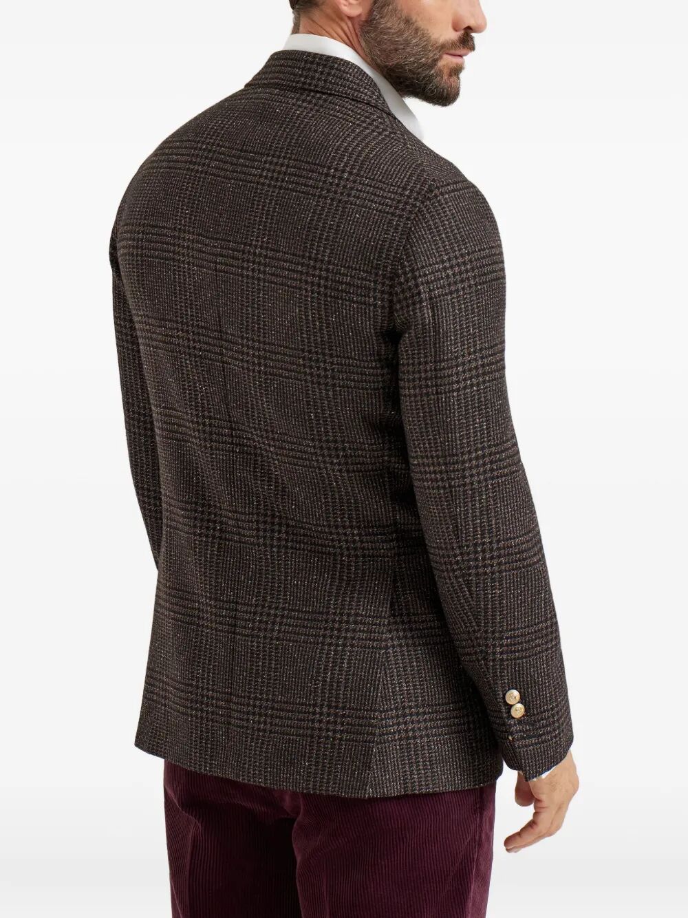 Brunello Cucinelli Men Prince Of Wales One-And-A-Half Breasted Blazer With Metal Buttons BRUNELLO CUCINELLI
