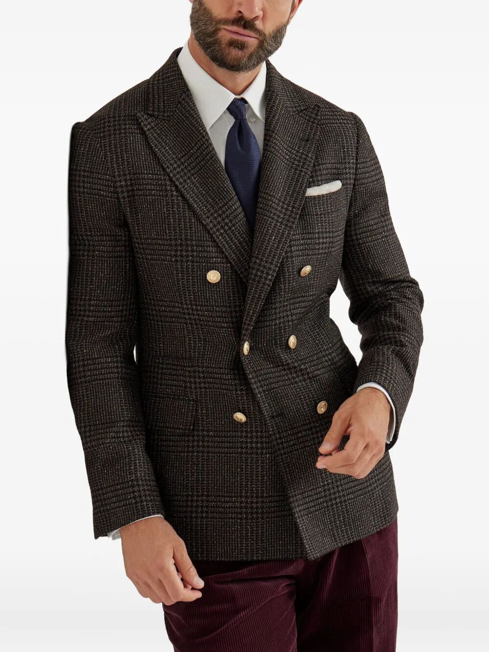 Brunello Cucinelli Men Prince Of Wales One-And-A-Half Breasted Blazer With Metal Buttons BRUNELLO CUCINELLI