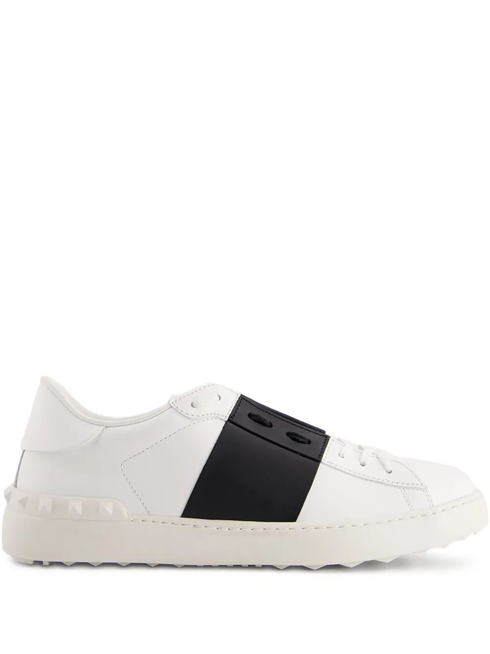Valentino Garavani Men Open Leather Sneakers With Contrast Band And Stud Details VALENTINO GARAVANI