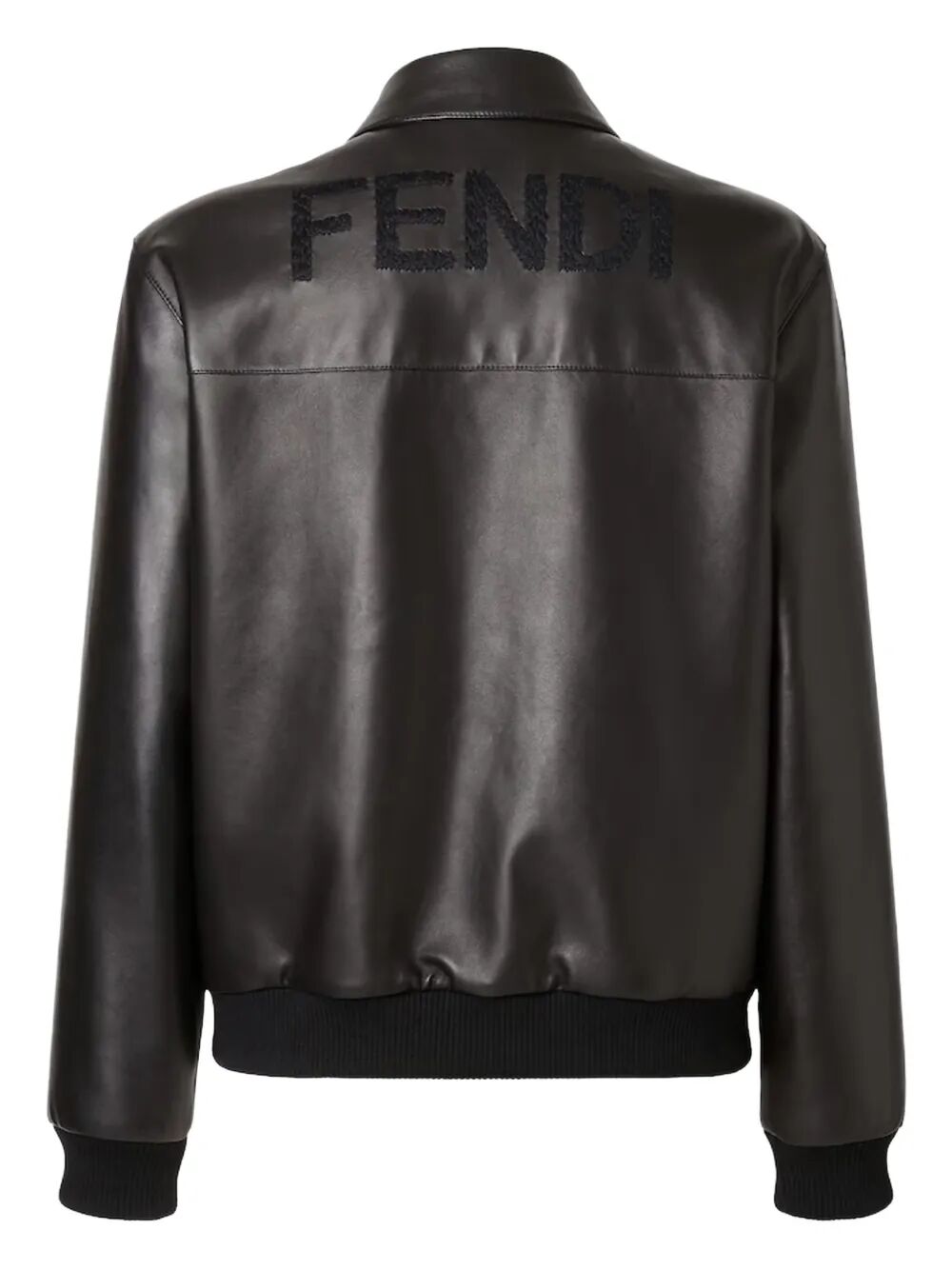 Fendi Men Leather Bluson With Maxi Fendi Lettering Embroidery FENDI