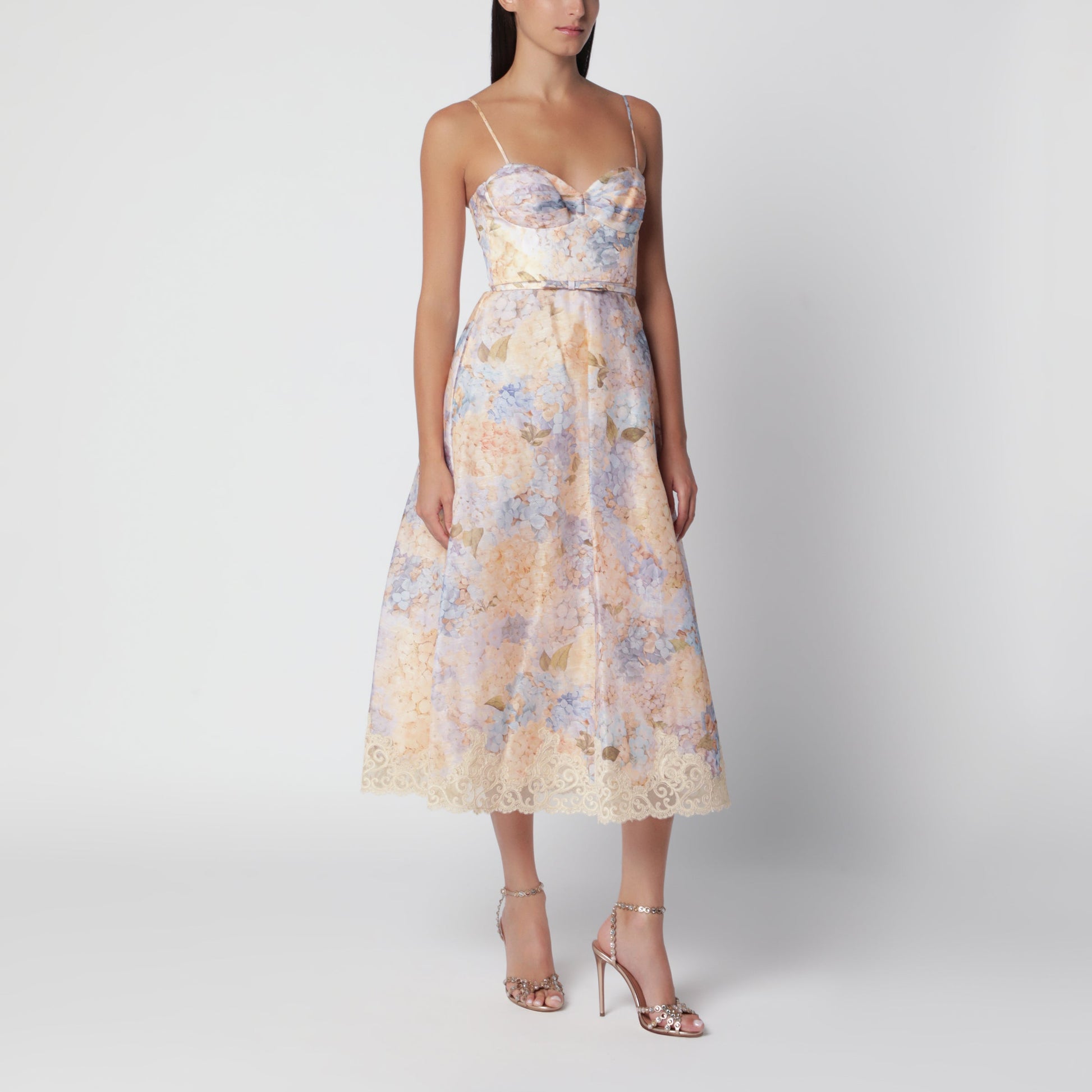 Zimmermann Valiant Blue Hydrangea Silk Linen Midi Dress Women ZIMMERMANN