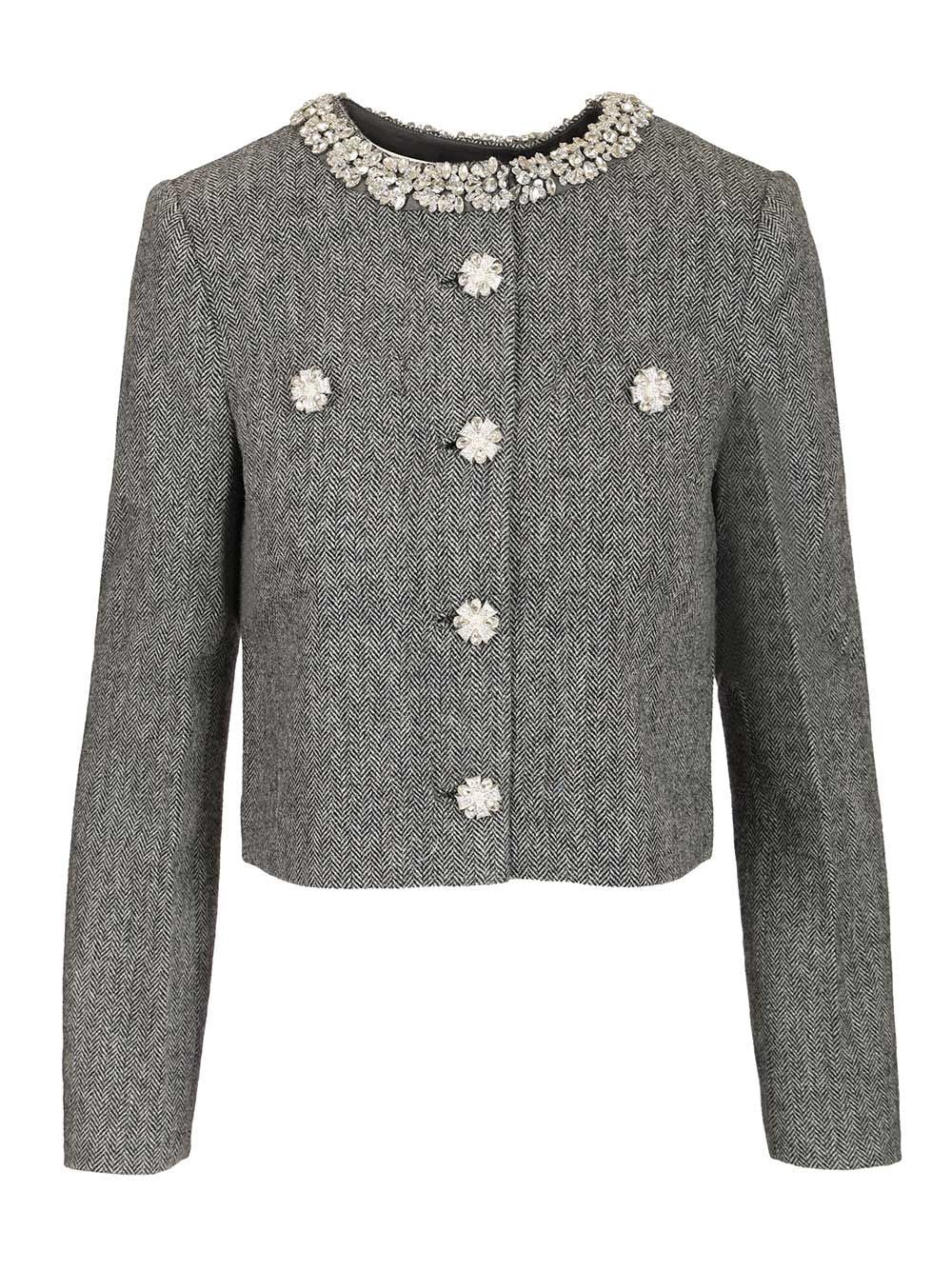 Self-Portrait Women Herringbone Jacket With Crystal Trim SELF-PORTRAIT