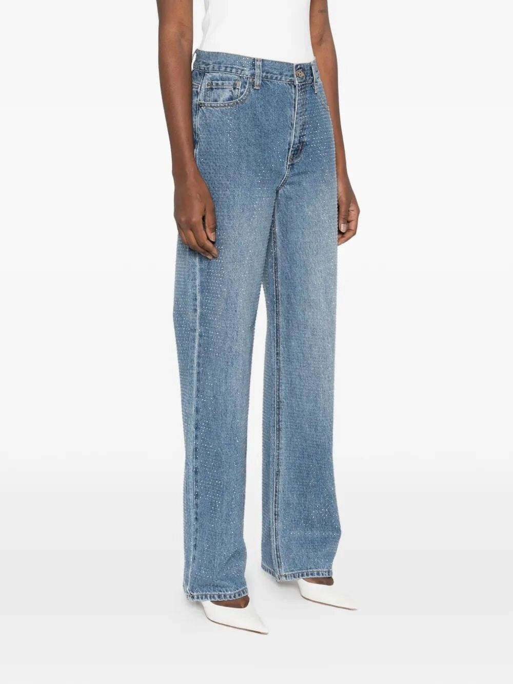 Self-Portrait Women Rhinestone Denim Straight Leg Jeans SELF-PORTRAIT