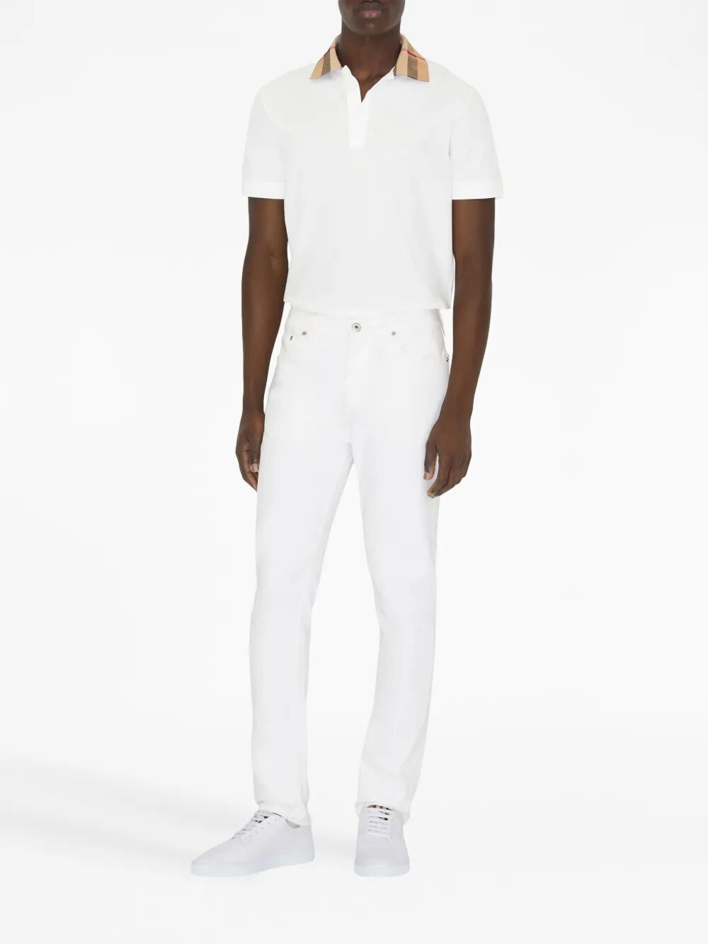 Burberry Men Slim Fit Check Collar Cotton Polo Shirt BURBERRY