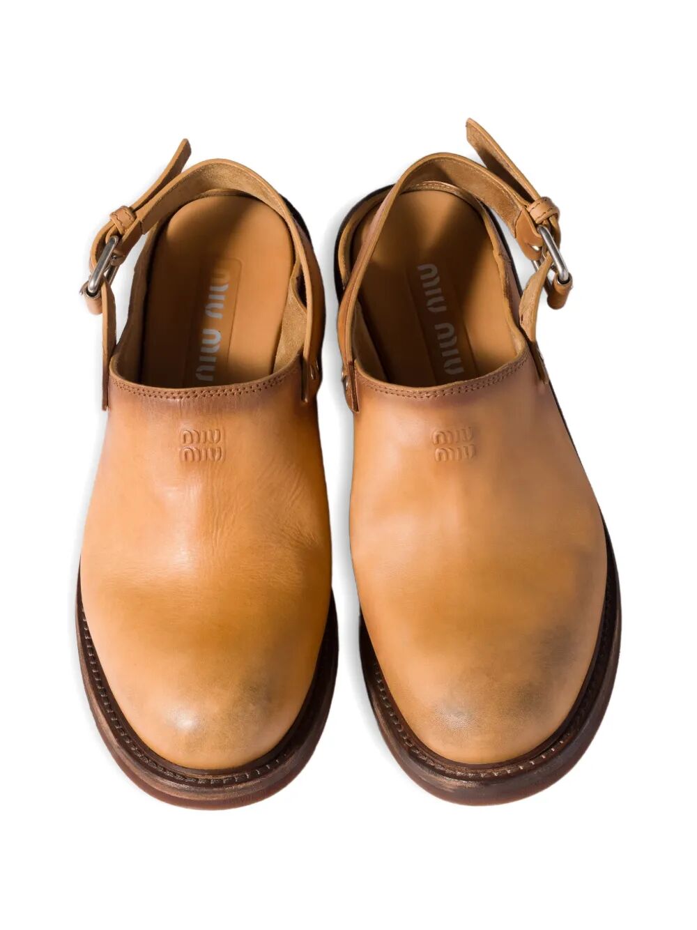 Miu Miu Women Foule Antiqued Leather Mules MIU MIU