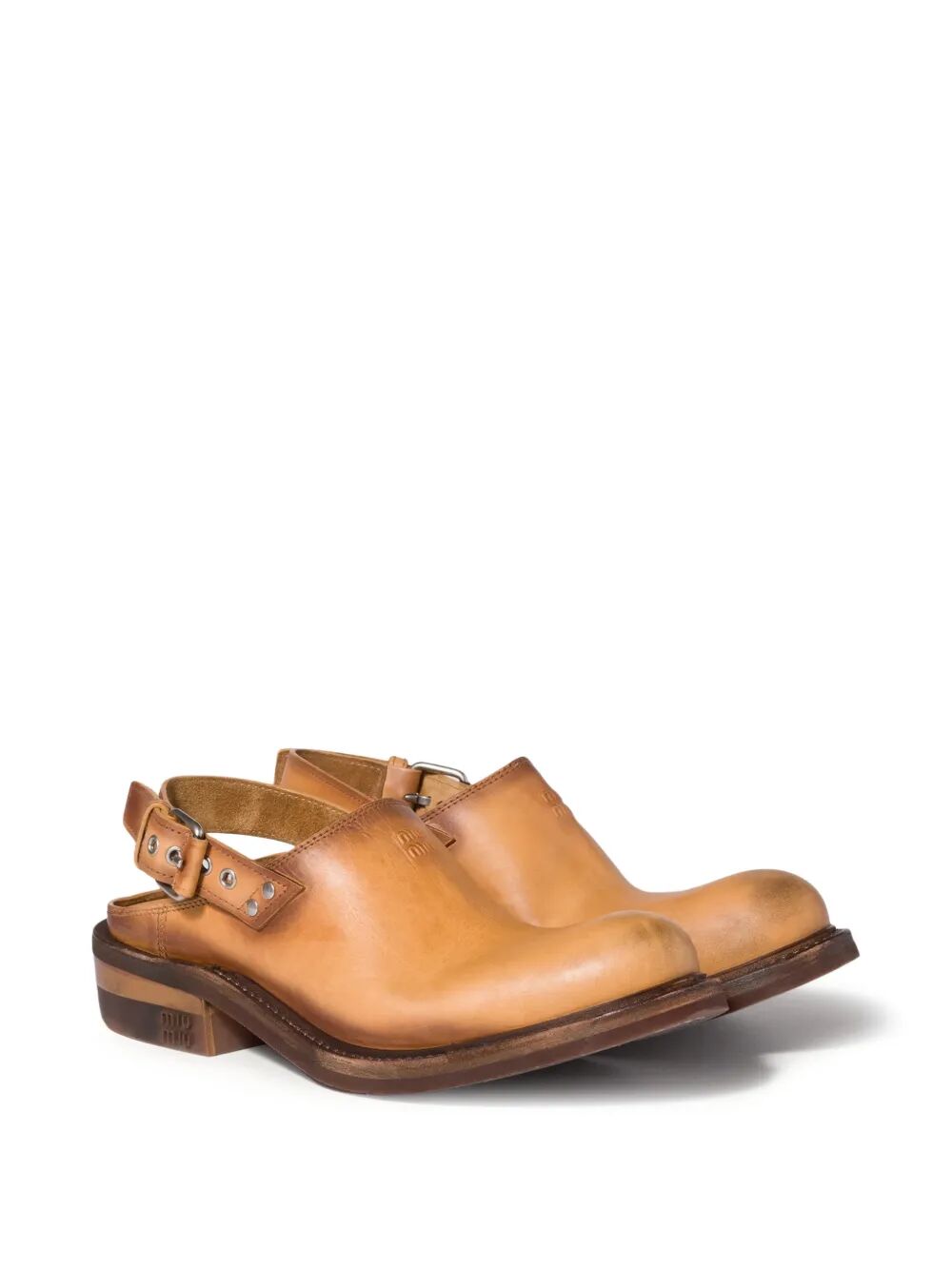 Miu Miu Women Foule Antiqued Leather Mules MIU MIU