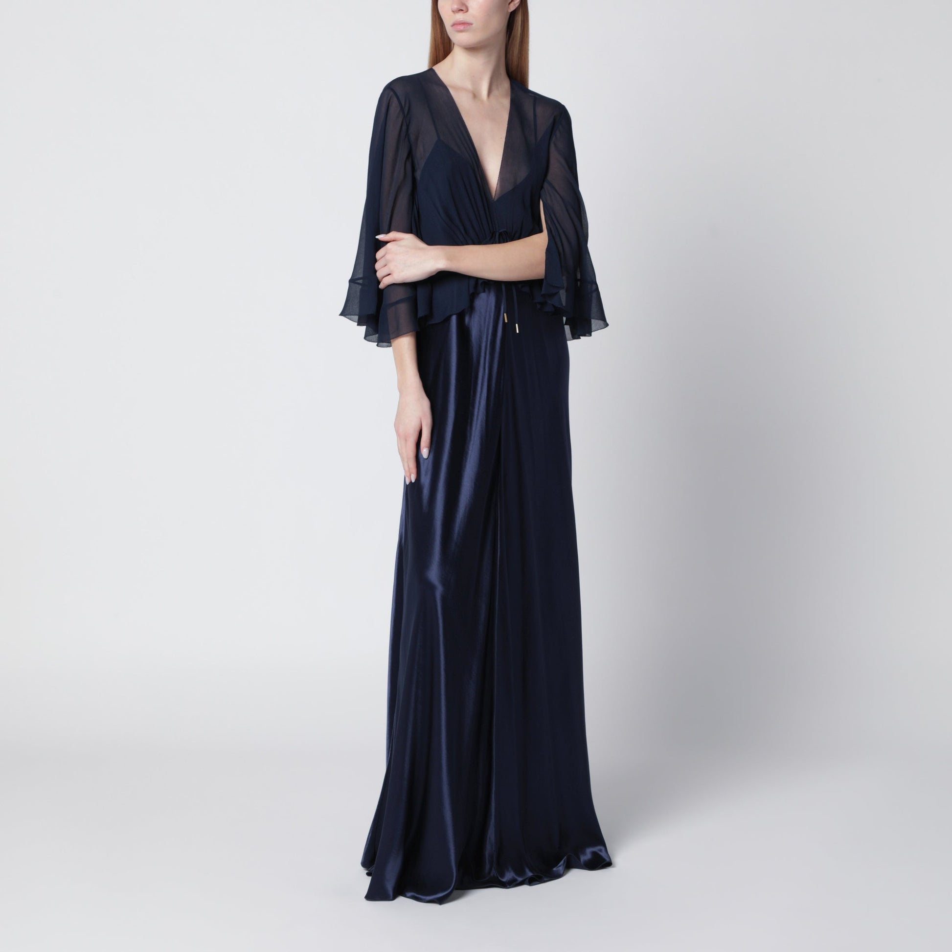 Alberta Ferretti Long Semi-Transparent Blue Dress In Viscose Women ALBERTA FERRETTI