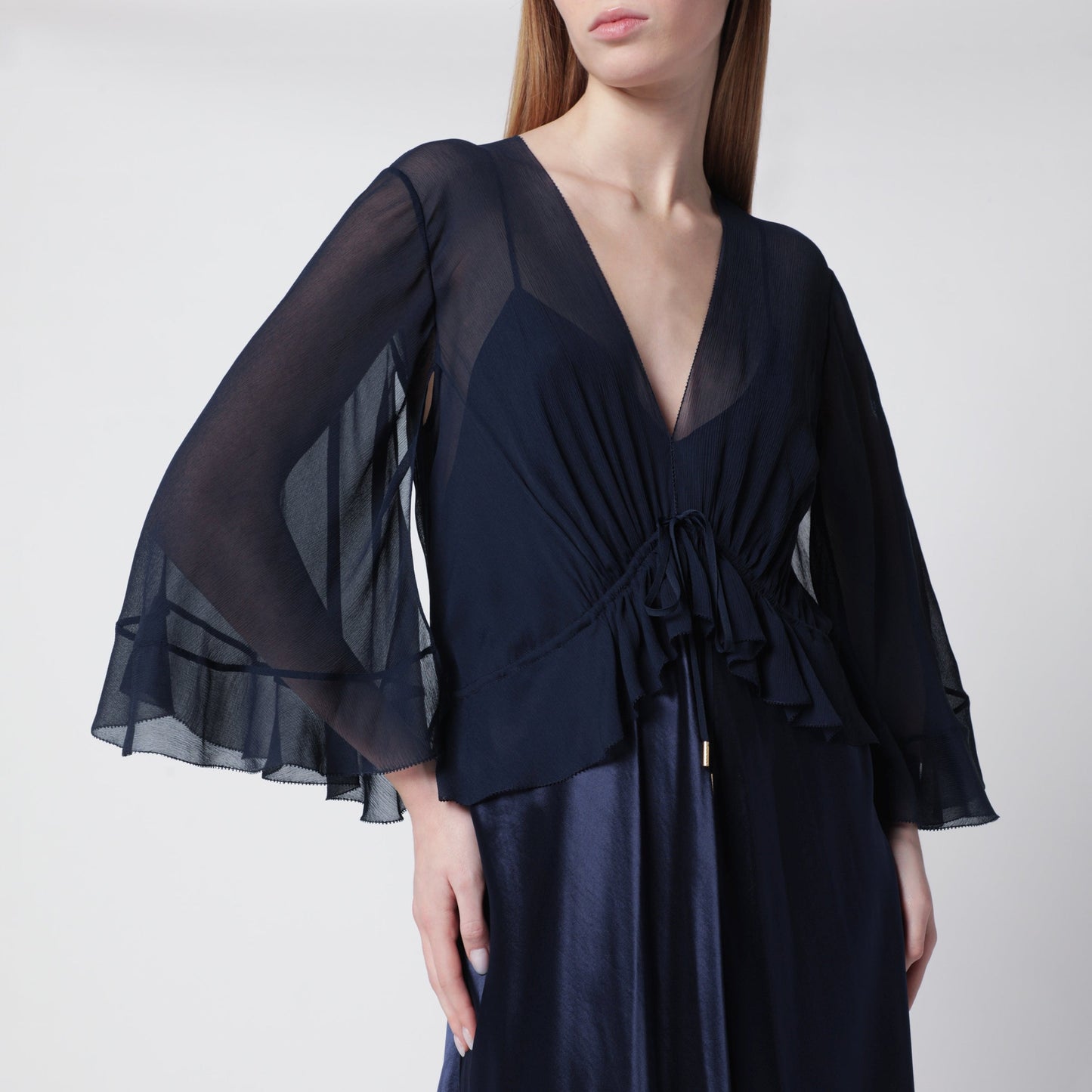 Alberta Ferretti Long Semi-Transparent Blue Dress In Viscose Women ALBERTA FERRETTI