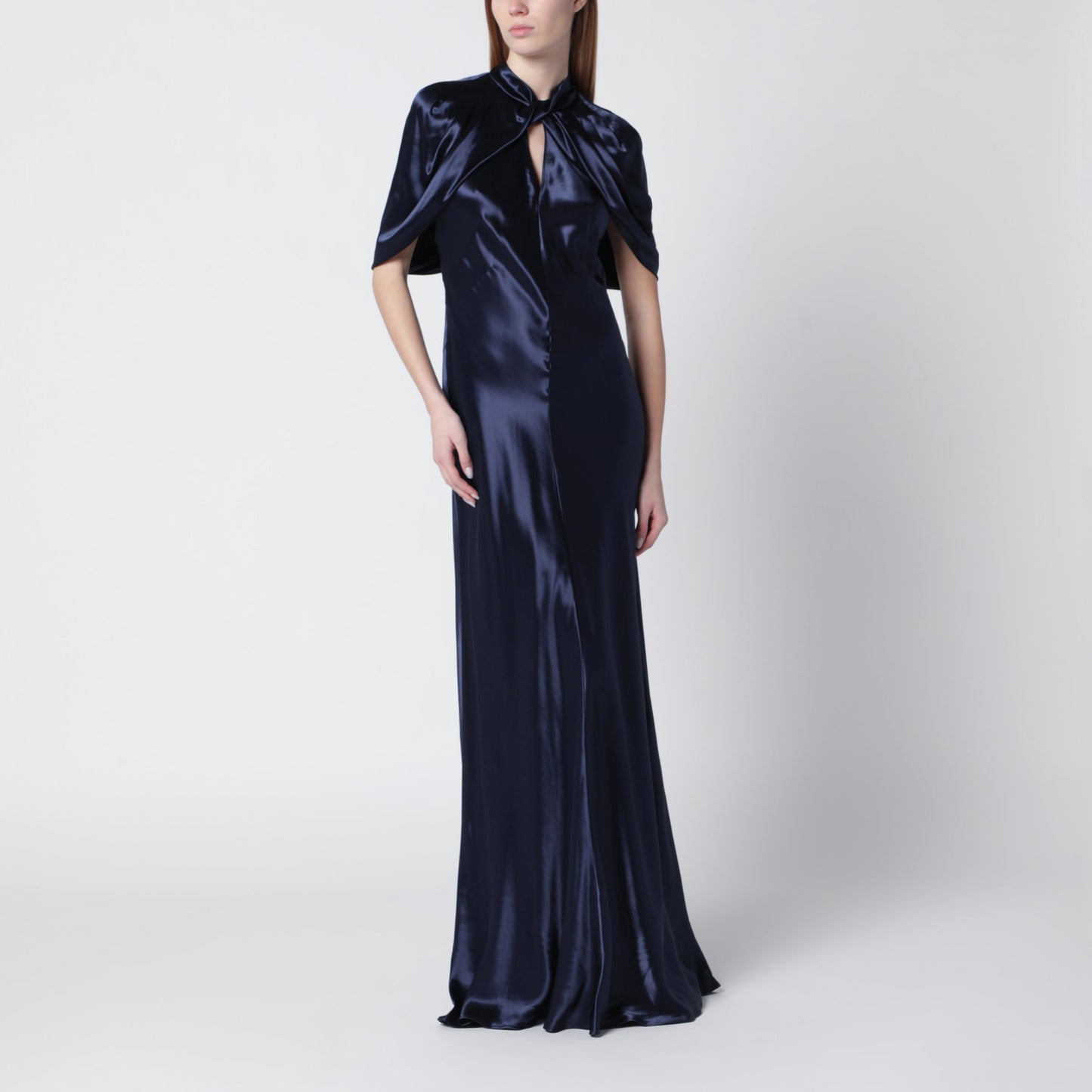 Alberta Ferretti Long Blue Dress In Shiny Satin Women ALBERTA FERRETTI