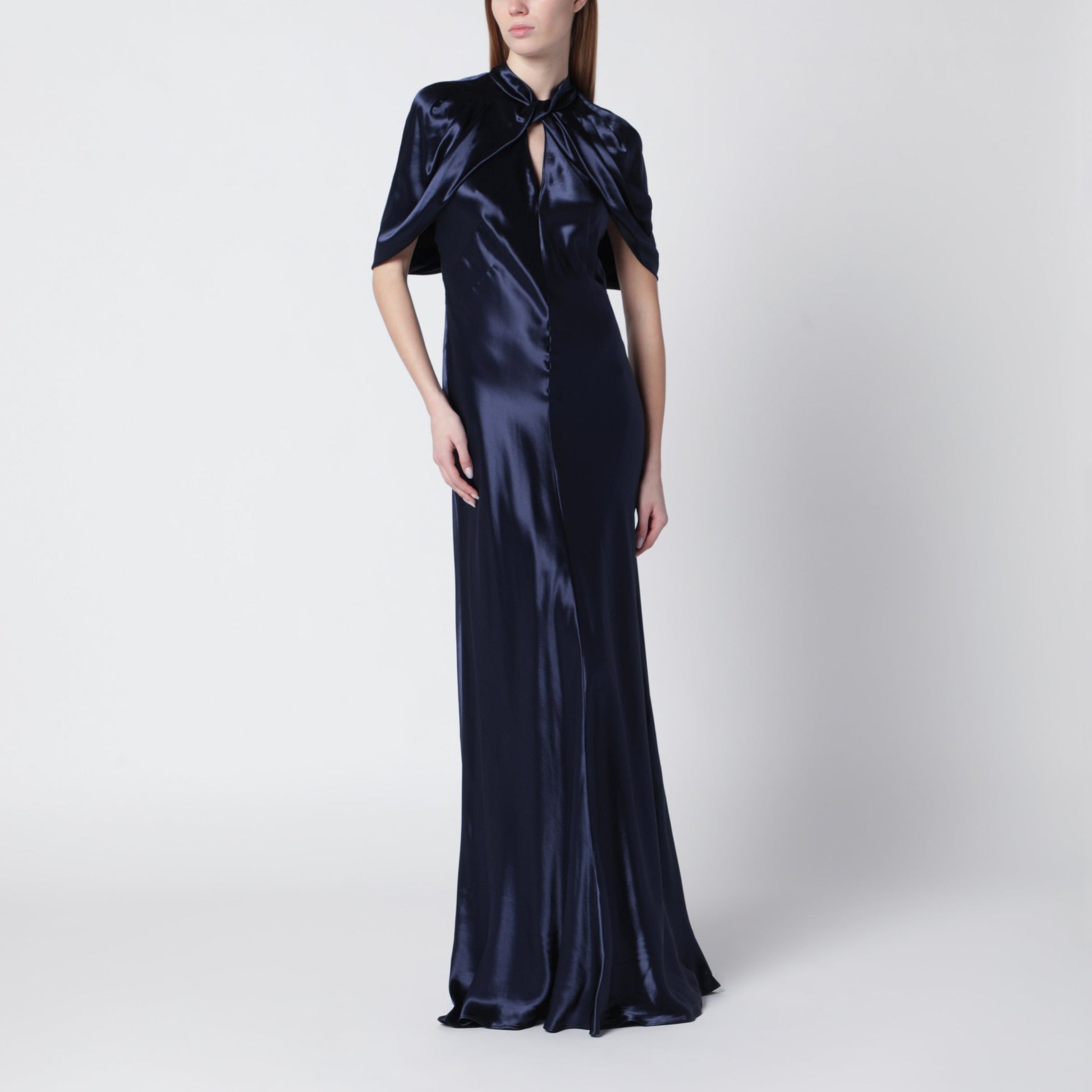 Alberta Ferretti Long Blue Dress In Shiny Satin Women ALBERTA FERRETTI