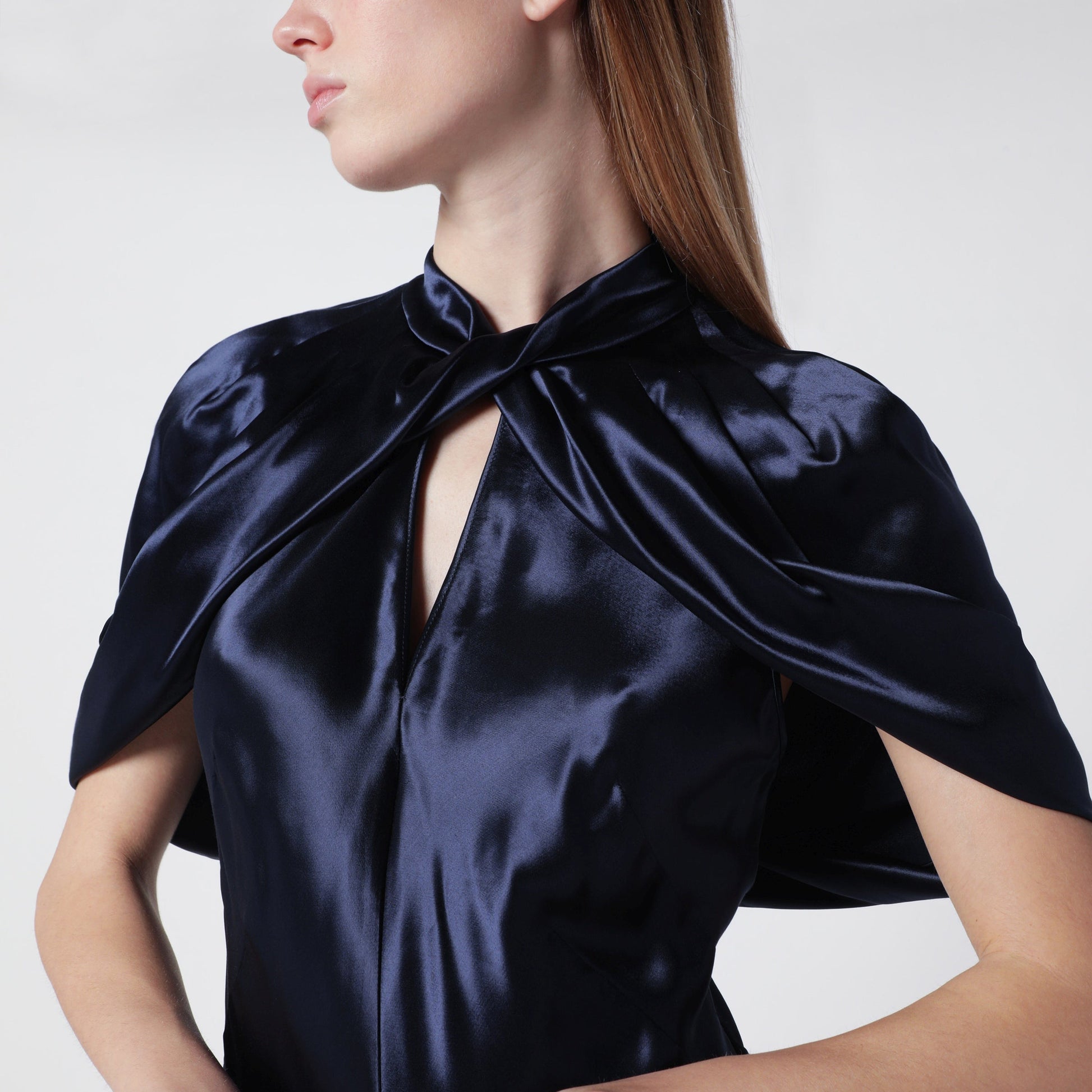 Alberta Ferretti Long Blue Dress In Shiny Satin Women ALBERTA FERRETTI