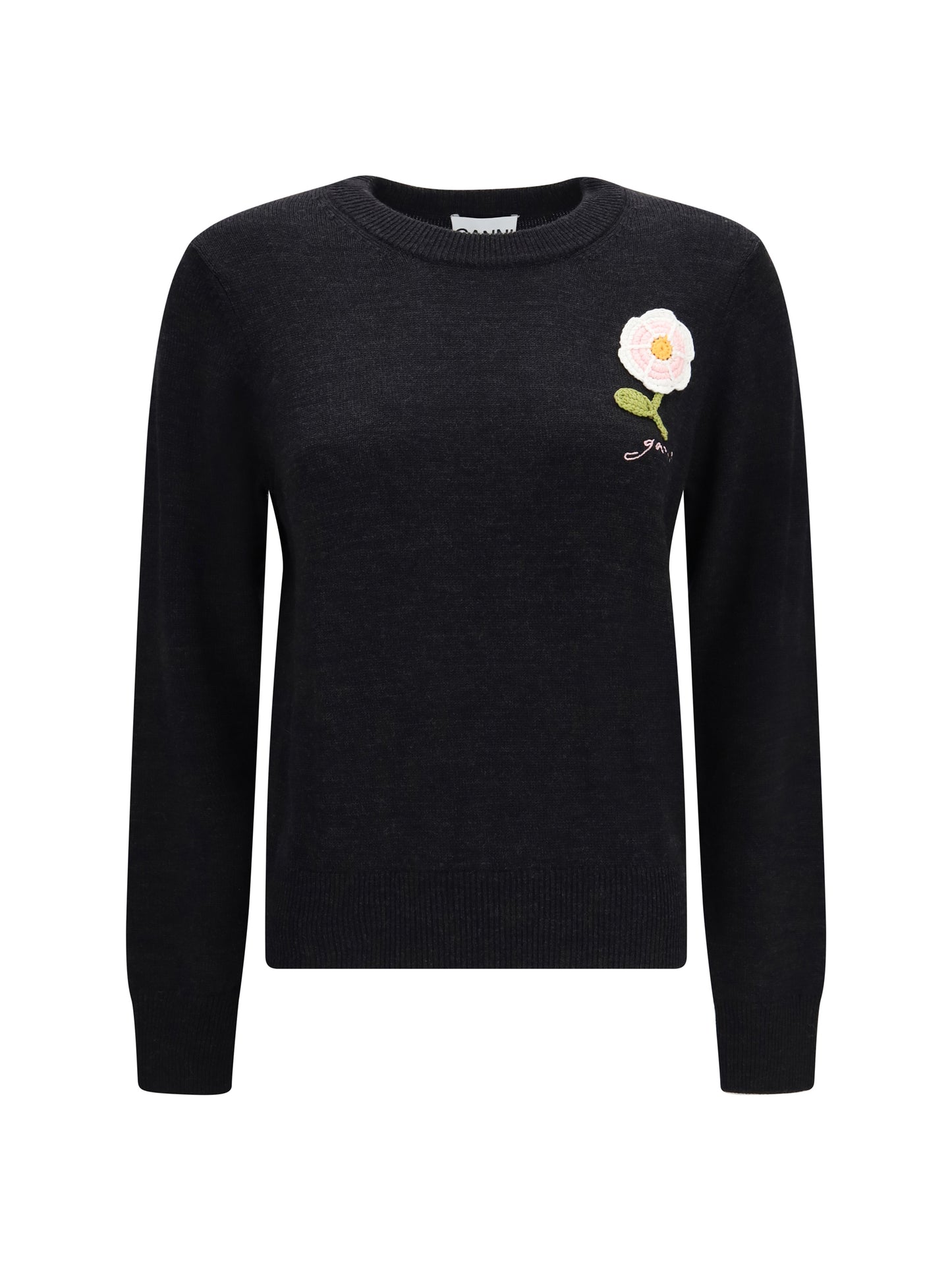 Ganni Women Wool Sweater With Crochet Flower GANNI