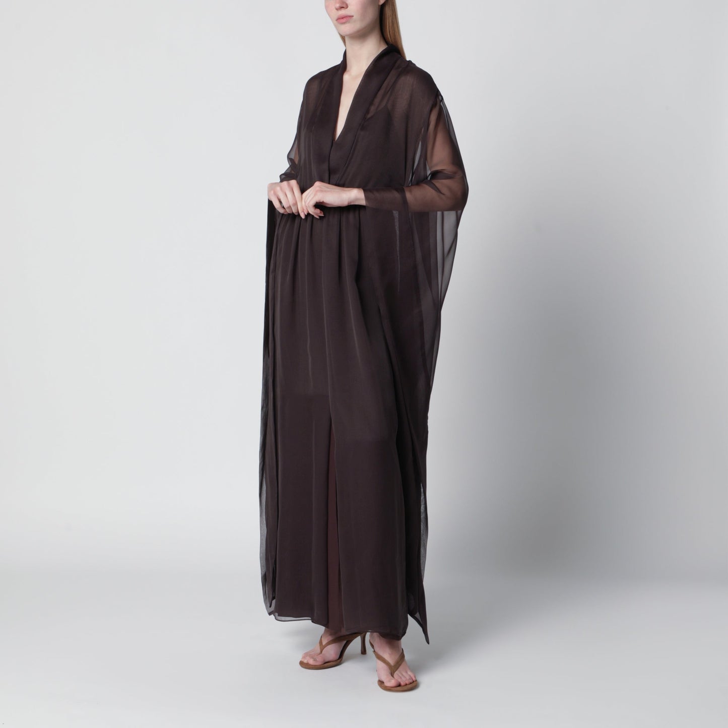 Alberta Ferretti Long Brown Silk Dress Women ALBERTA FERRETTI