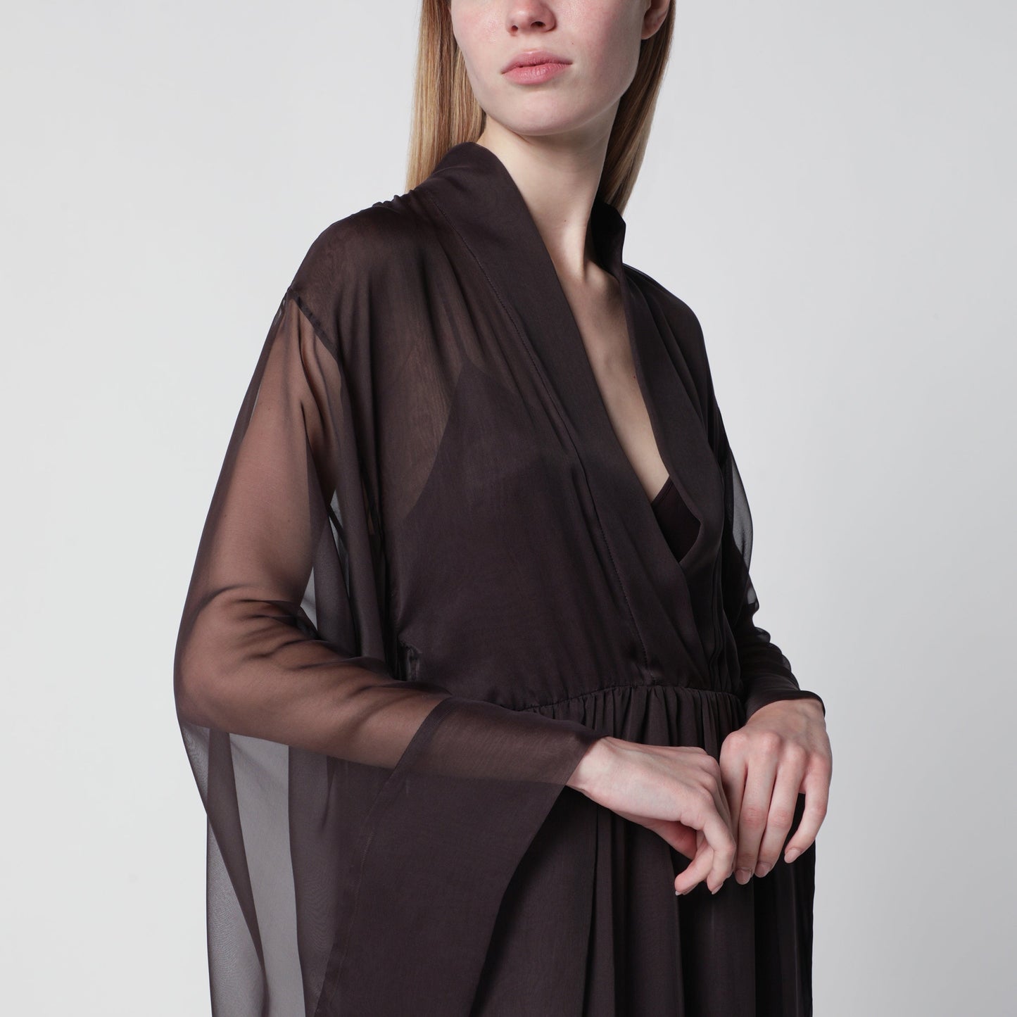 Alberta Ferretti Long Brown Silk Dress Women ALBERTA FERRETTI