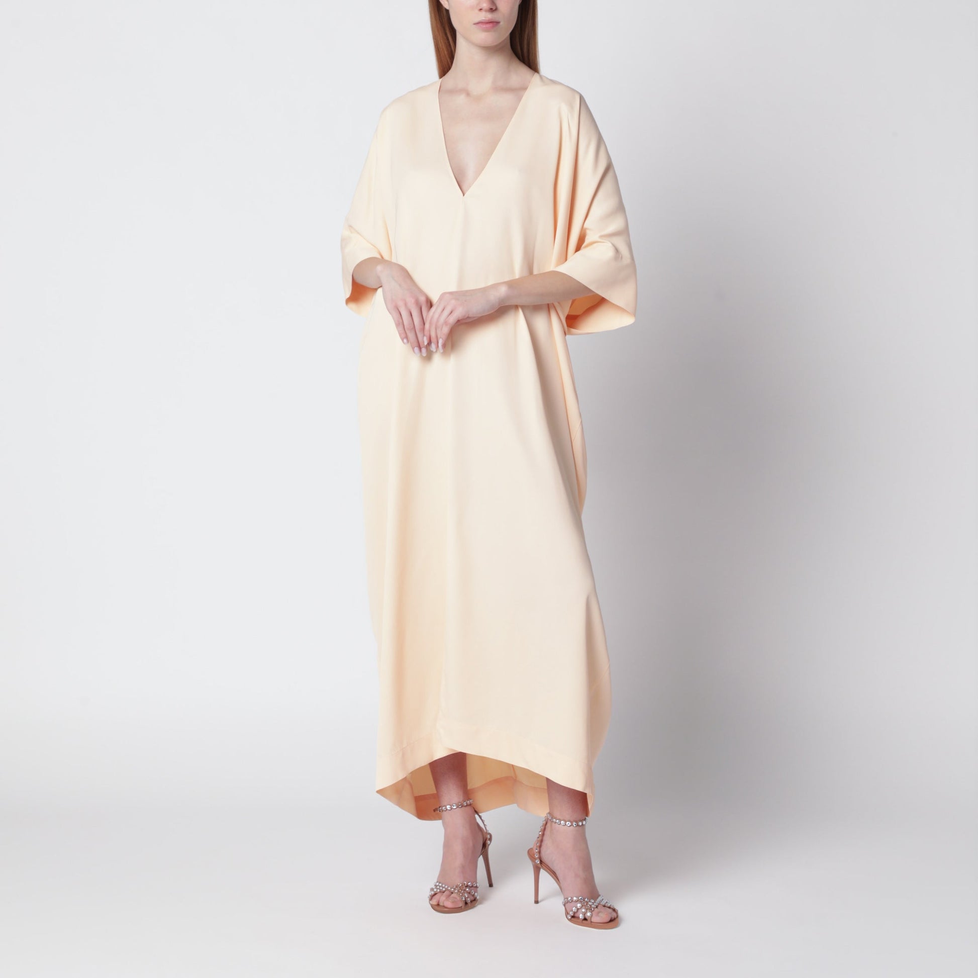 Alberta Ferretti Long Pink Caftan Dress With V-Neck Women ALBERTA FERRETTI