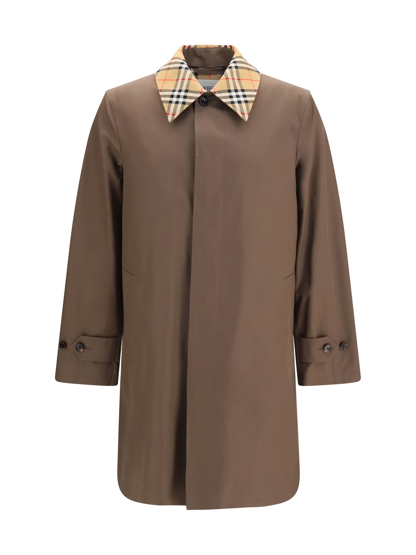 Burberry Men Tottenham Cotton Gabardine Coat With Check Collar BURBERRY