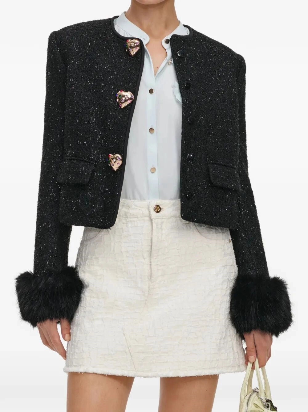 Self-Portrait Women Boucle Fur Cuff Jacket SELF-PORTRAIT