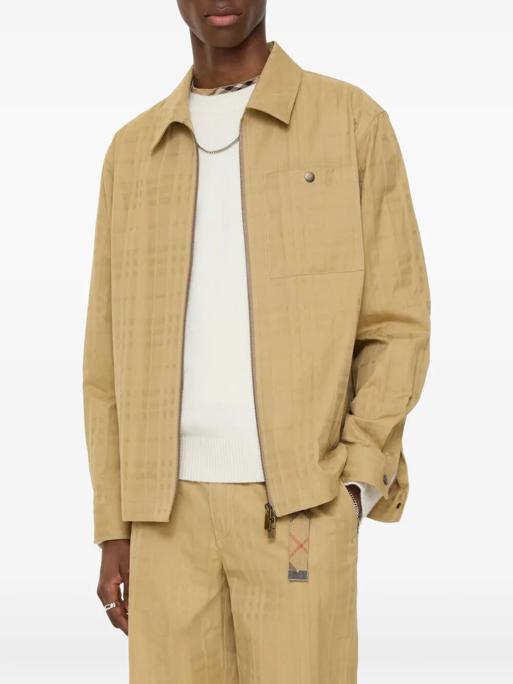 Burberry Men Check Cotton Zip Overshirt BURBERRY