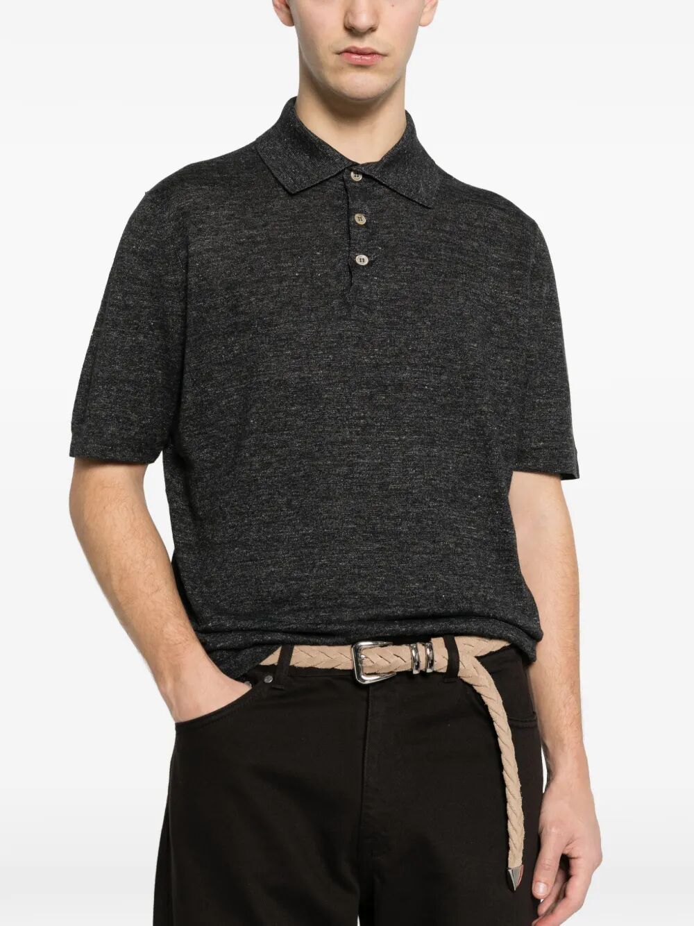 Brunello Cucinelli Men Linen And Cotton Knit Polo BRUNELLO CUCINELLI