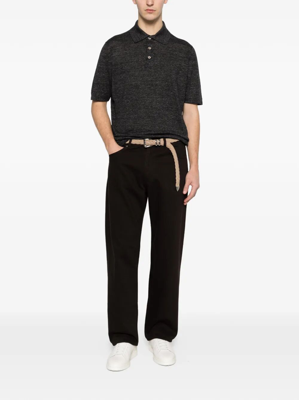 Brunello Cucinelli Men Linen And Cotton Knit Polo BRUNELLO CUCINELLI