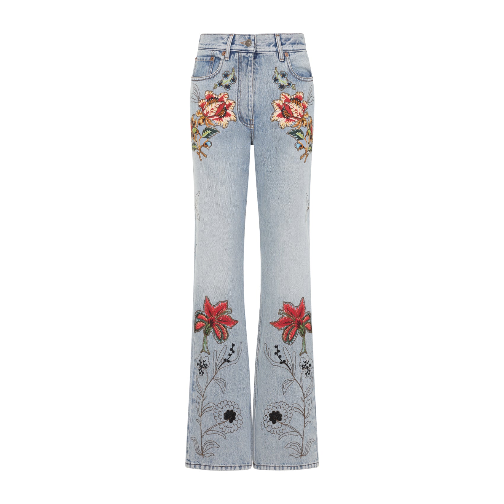 Valentino Denim 5 Pockets Embroidered Flowers Jeans Women VALENTINO