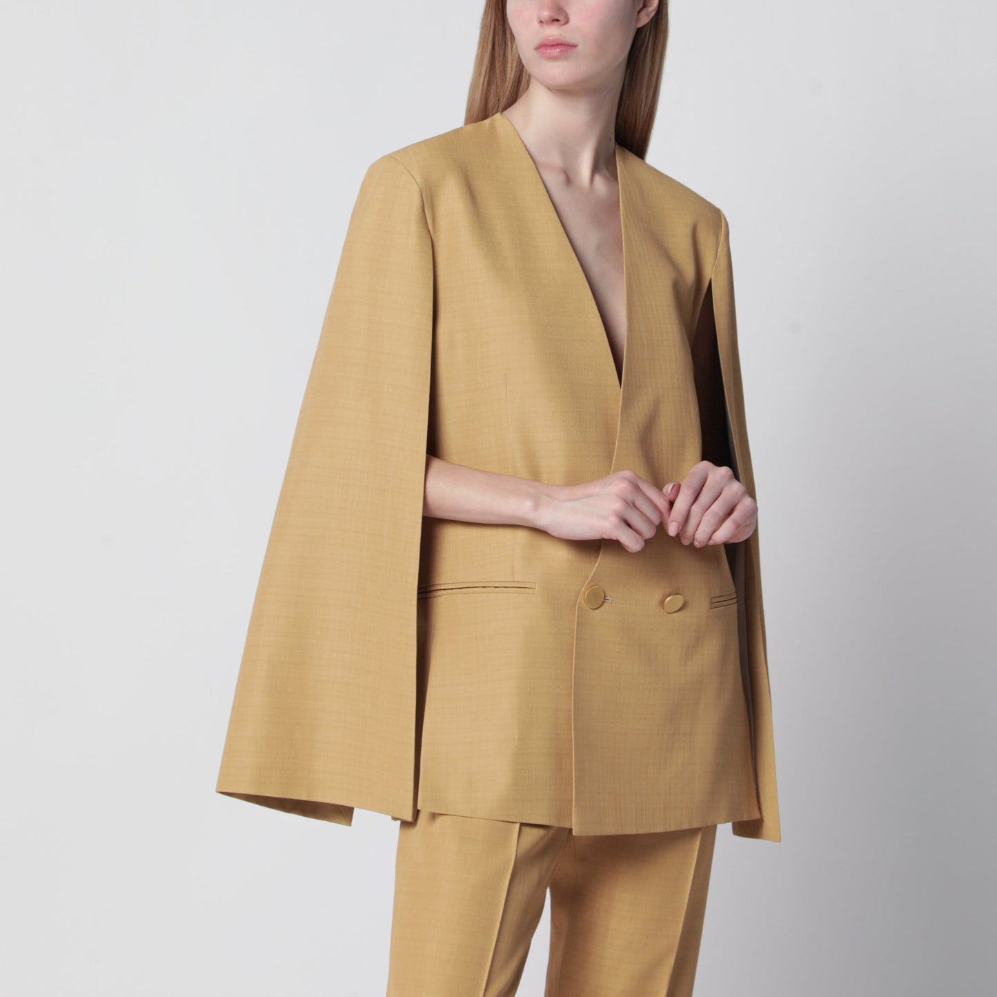 Alberta Ferretti Beige Ochre Double-Breasted Silk Jacket Women ALBERTA FERRETTI