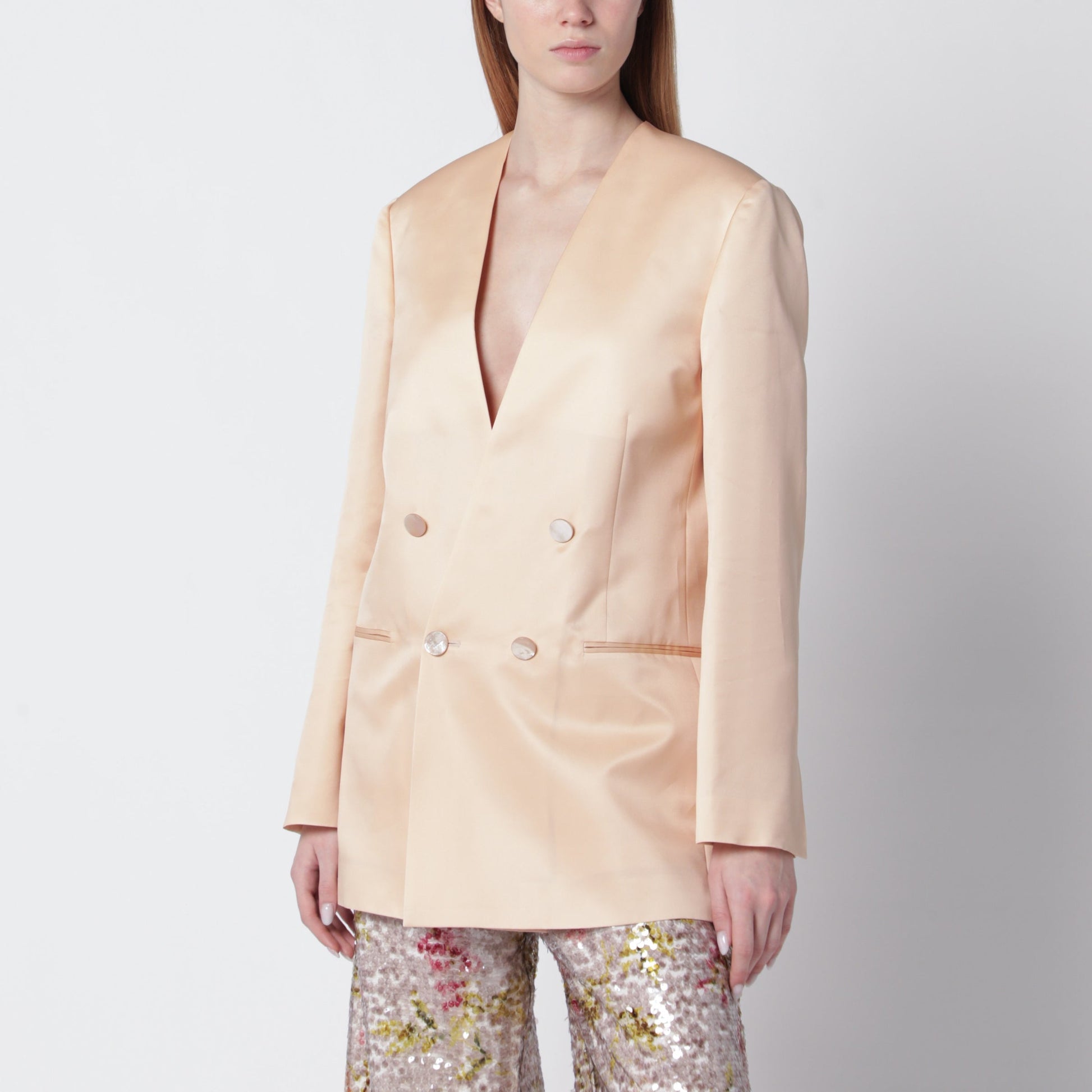 Alberta Ferretti Beige Double-Breasted Jacket In Silk Organza Women ALBERTA FERRETTI