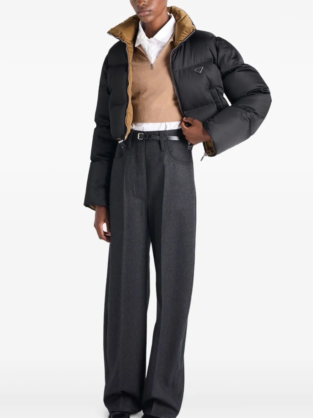 Prada Women Cropped Fit Stand-Up Collar Down Jacket PRADA