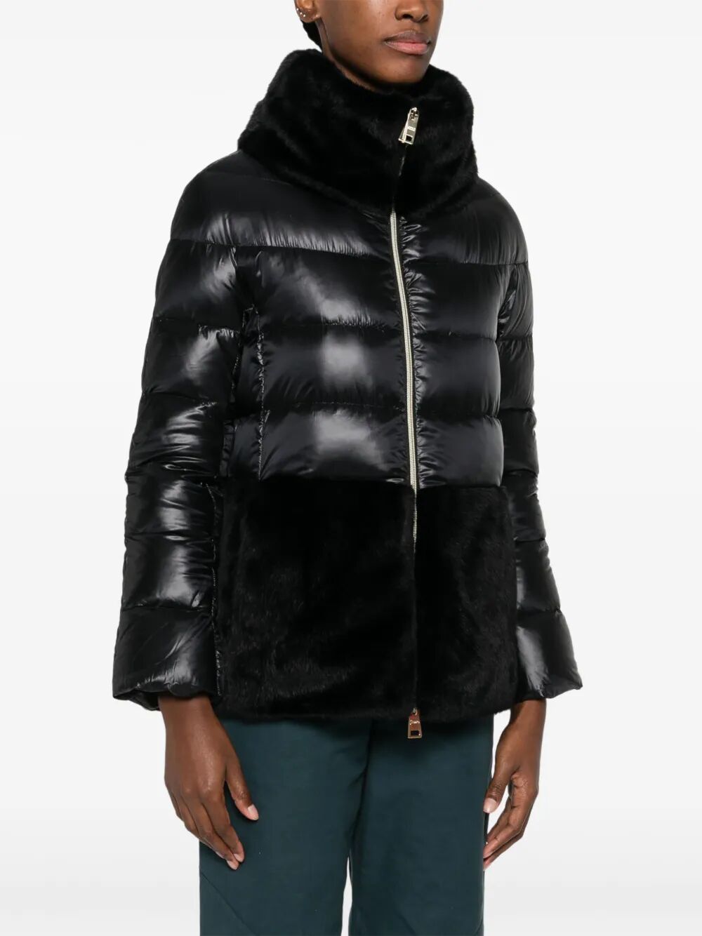 Herno Women Ultralight Nylon And Lady Alternative Fur Cape HERNO