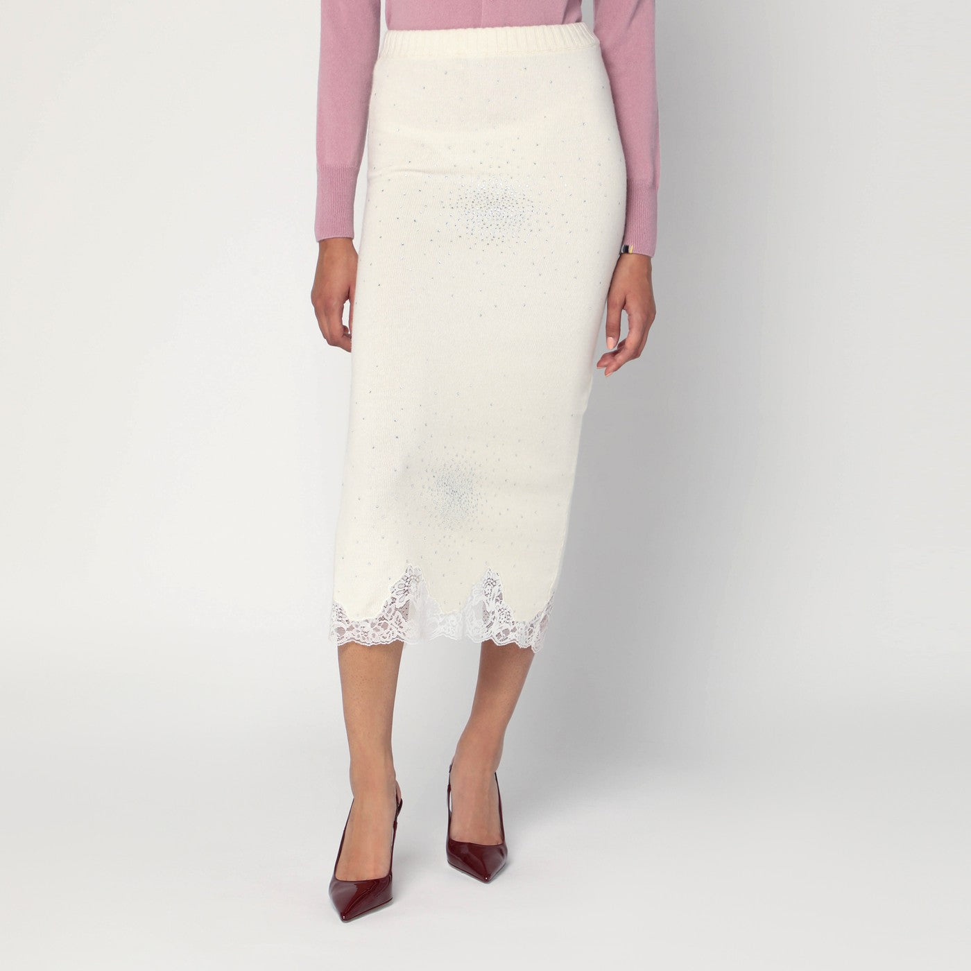 Giuseppe Di Morabito Gonna White Tube With Lace And Rhinestones Women GIUSEPPE DI MORABITO