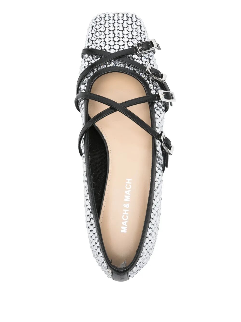 Mach & Mach Women Crystal Net Square Toe Ballerinas With Straps 10Mm MACH & MACH
