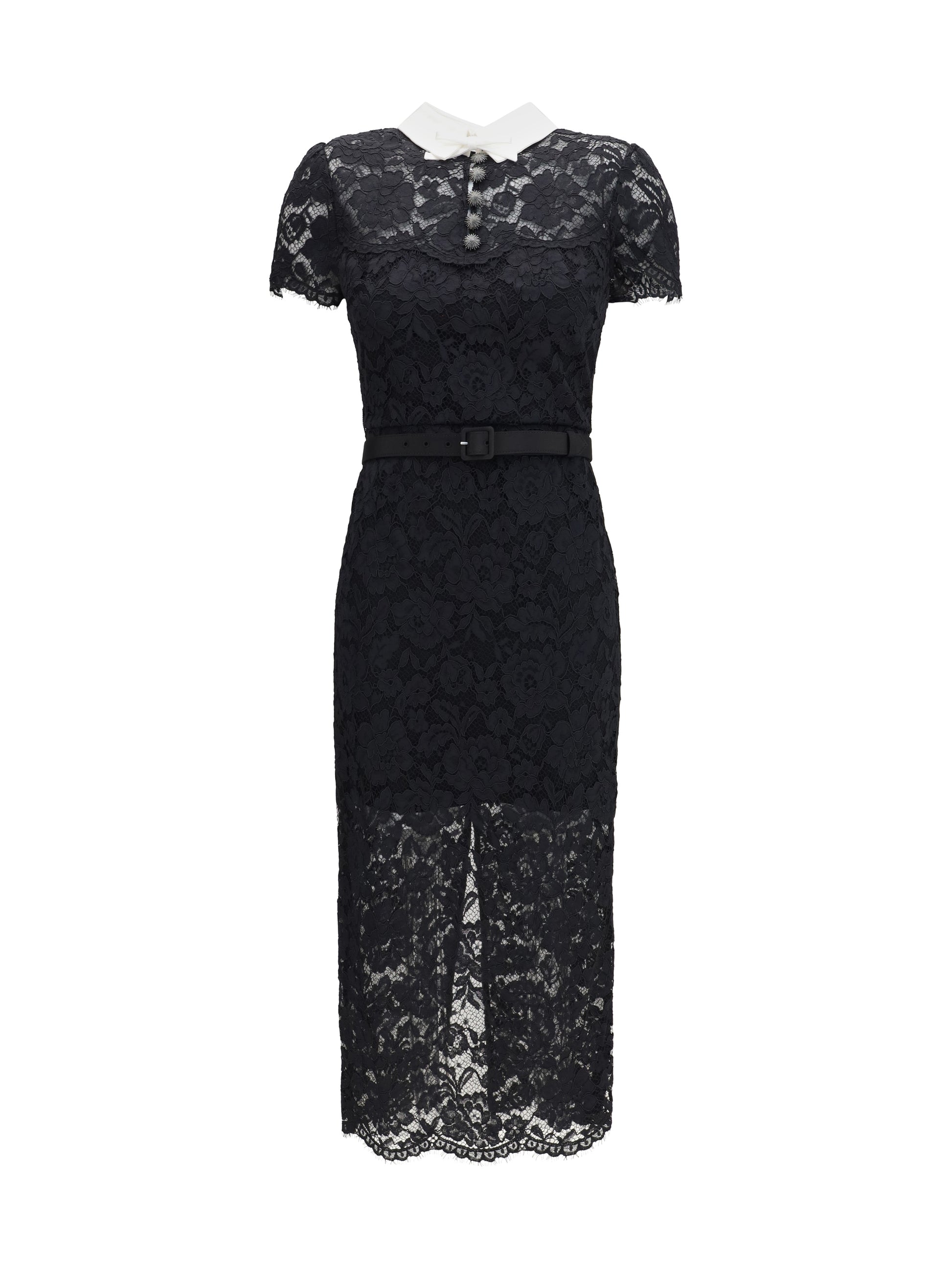 Self-Portrait Women Lace Contrast Collar Midi Dress SELF-PORTRAIT