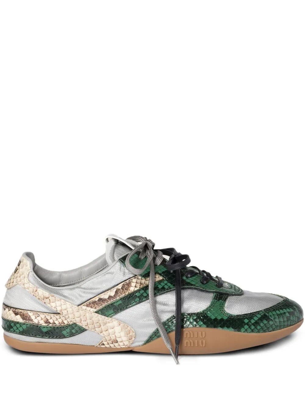 Miu Miu Women Gymnasium Technical Fabric And Python-Print Ayers Leather Sneakers MIU MIU